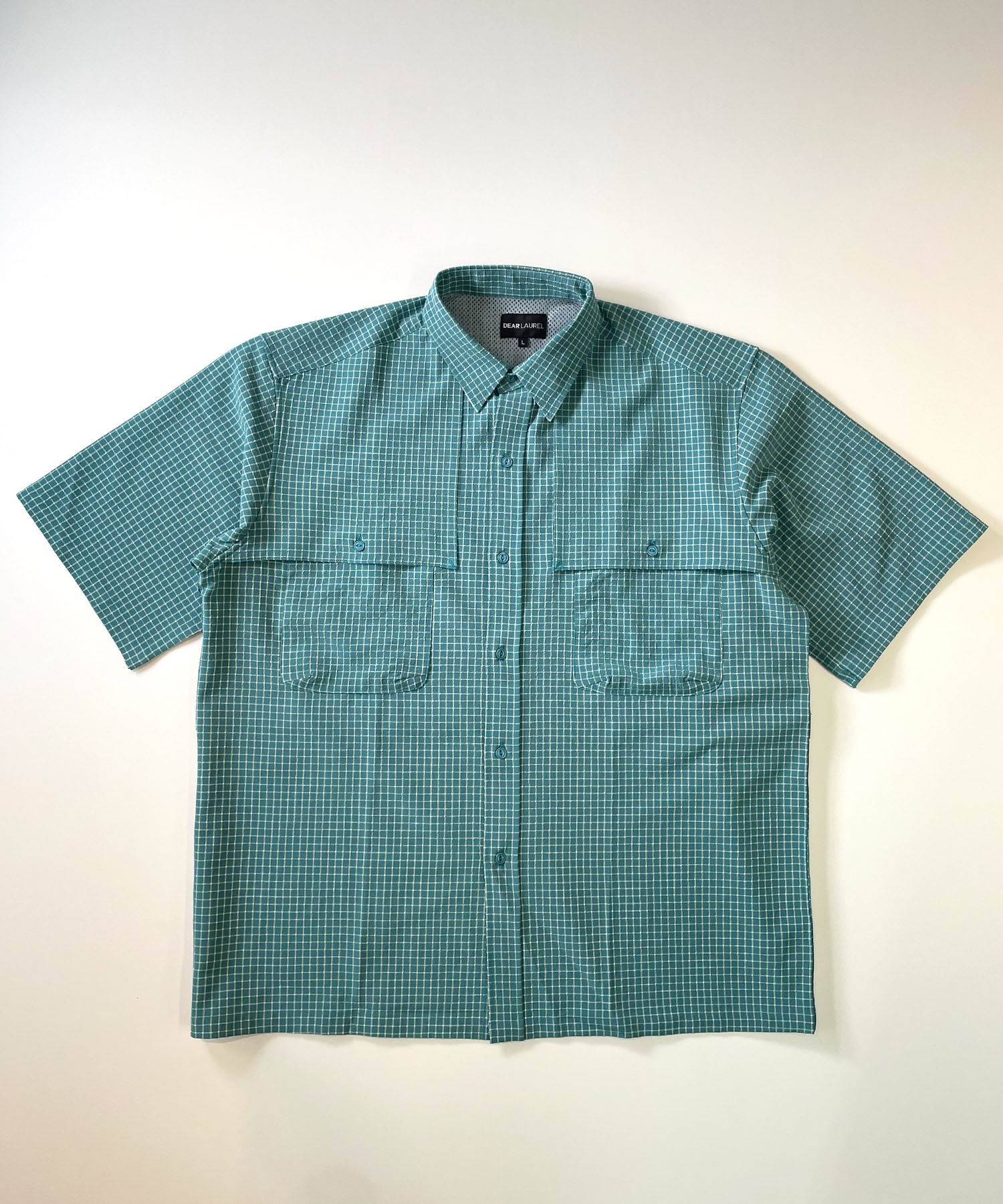 DEAR LAUREL ディアローレル メンズ ユーティリティーフラップシャツ 半袖 格子柄 Utility flap shirts D24S2401(BLK-M)