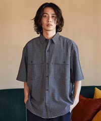 DEAR LAUREL ディアローレル メンズ ユーティリティーフラップシャツ 半袖 格子柄 Utility flap shirts D24S2401(OLV-M)