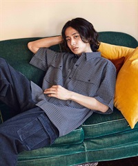 DEAR LAUREL ディアローレル メンズ ユーティリティーフラップシャツ 半袖 格子柄 Utility flap shirts D24S2401(BLK-M)