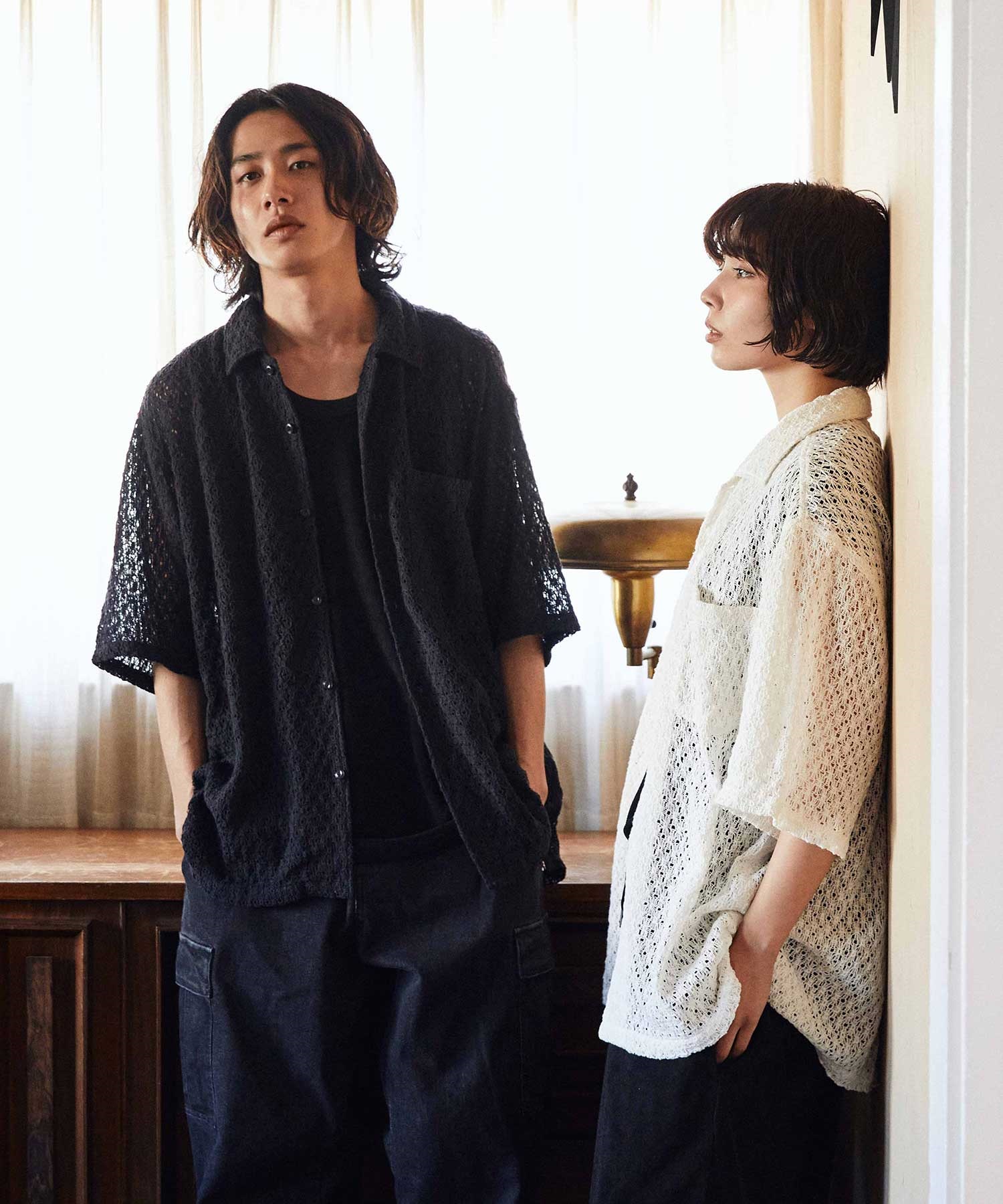 DEAR LAUREL ディアローレル メンズ 鍵編み レース SSシャツ