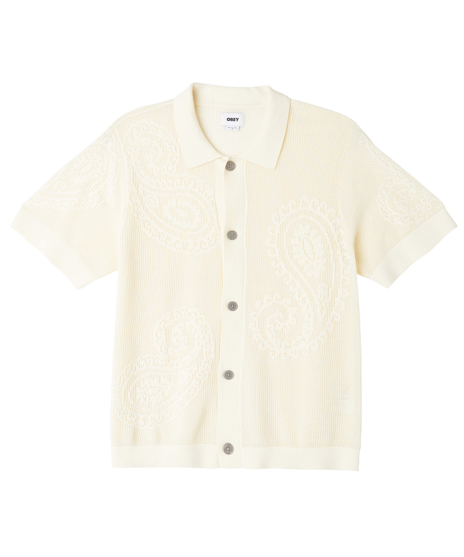 OBEY オベイ メンズ ニットシャツ ポロ 半袖 手編み風 ペイズリー柄 TEAR DROP OPENKNIT SHIRT 151000080(UBL-M)