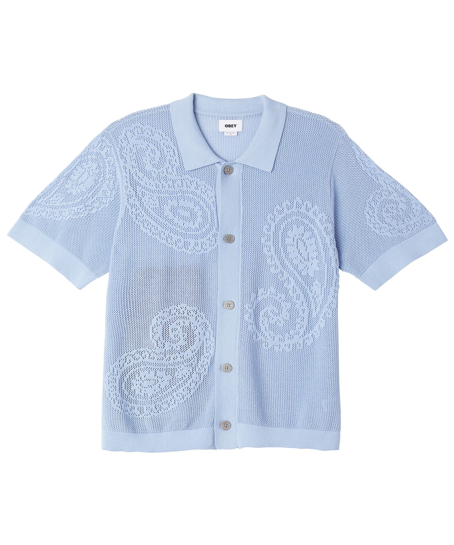 【マトメガイ対象】OBEY オベイ メンズ ニットシャツ ポロ 半袖 手編み風 ペイズリー柄 TEAR DROP OPENKNIT SHIRT 151000080(HDR-M)