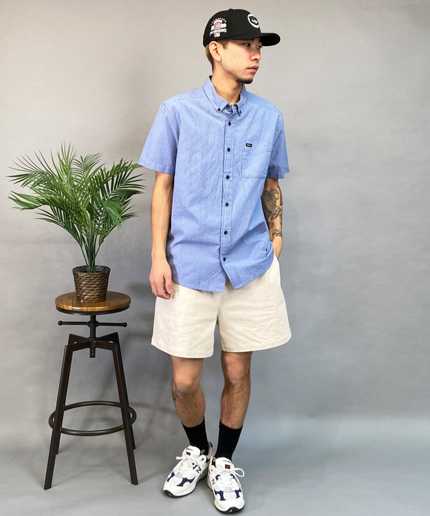 RVCA ルーカ 半袖 シャツ メンズ オープンカラー 細ストライプ