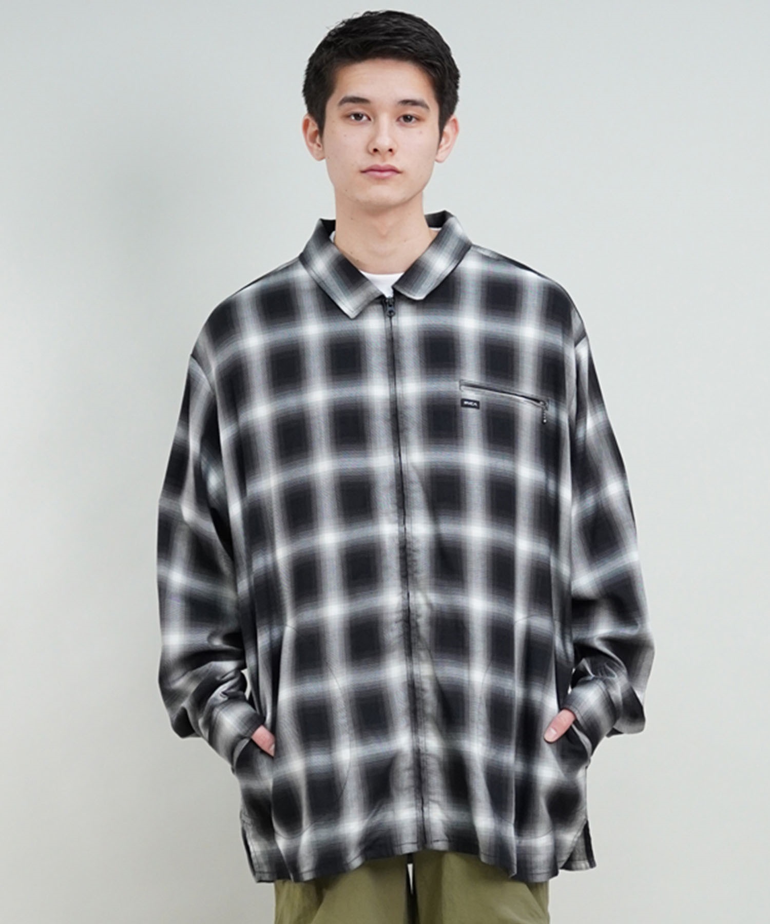 RVCA ルーカ OMBRER CHECK ZIP SHIRTS メンズ シャツ ジップアップ チェック オーバーサイズ BE041-759(LBL-S)