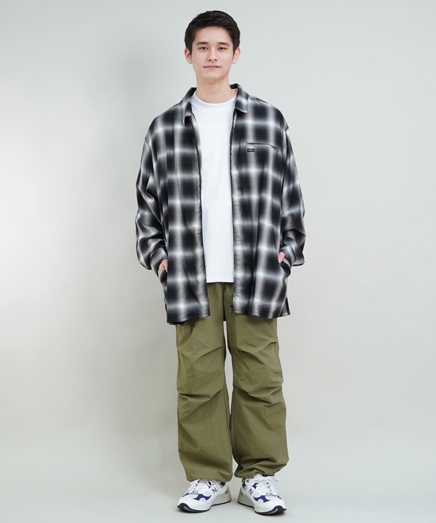 RVCA ルーカ OMBRER CHECK ZIP SHIRTS メンズ シャツ ジップアップ チェック オーバーサイズ BE041-759(LBL-S)