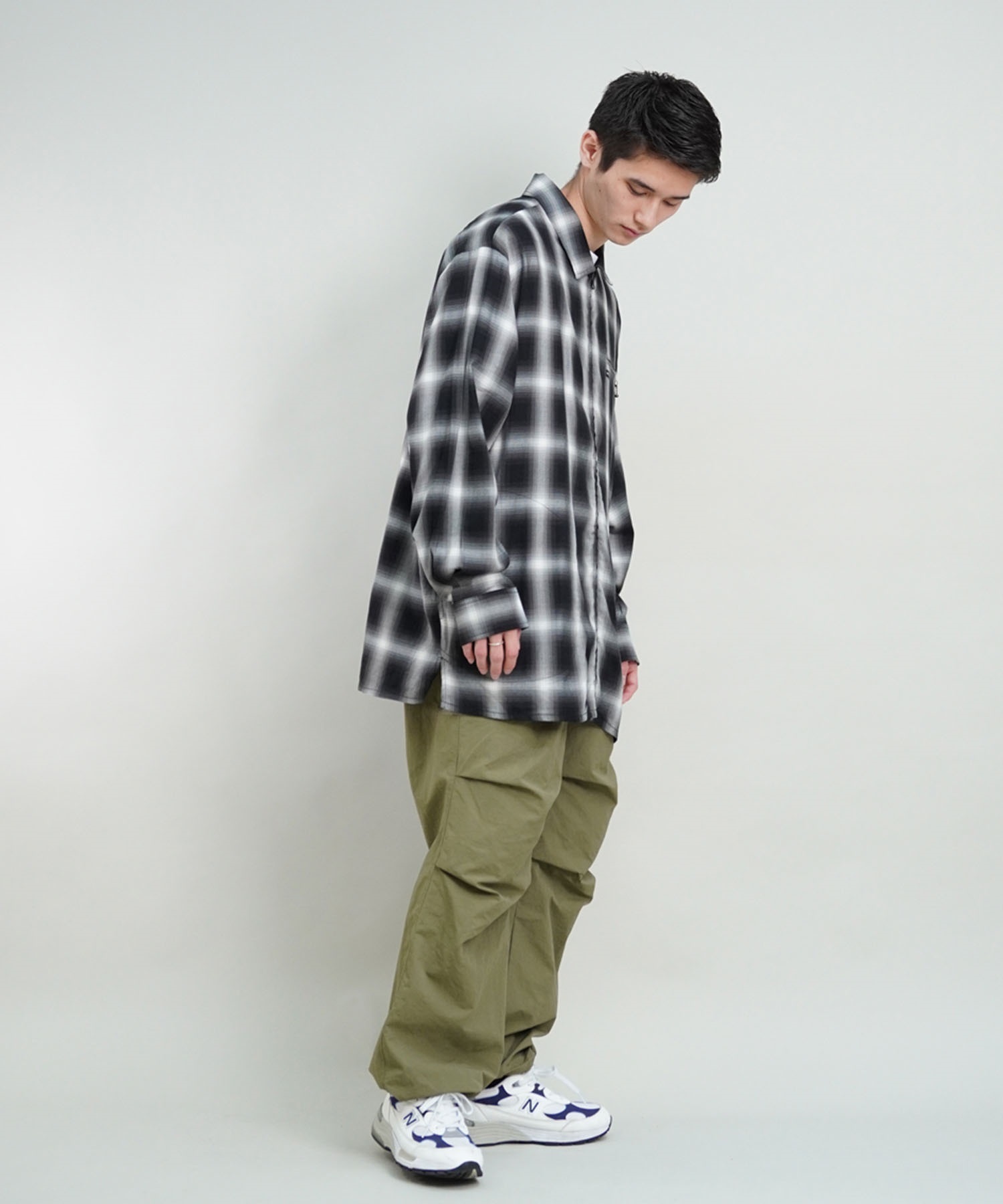 RVCA ルーカ OMBRER CHECK ZIP SHIRTS メンズ シャツ ジップアップ チェック オーバーサイズ BE041-759(BLK-S)