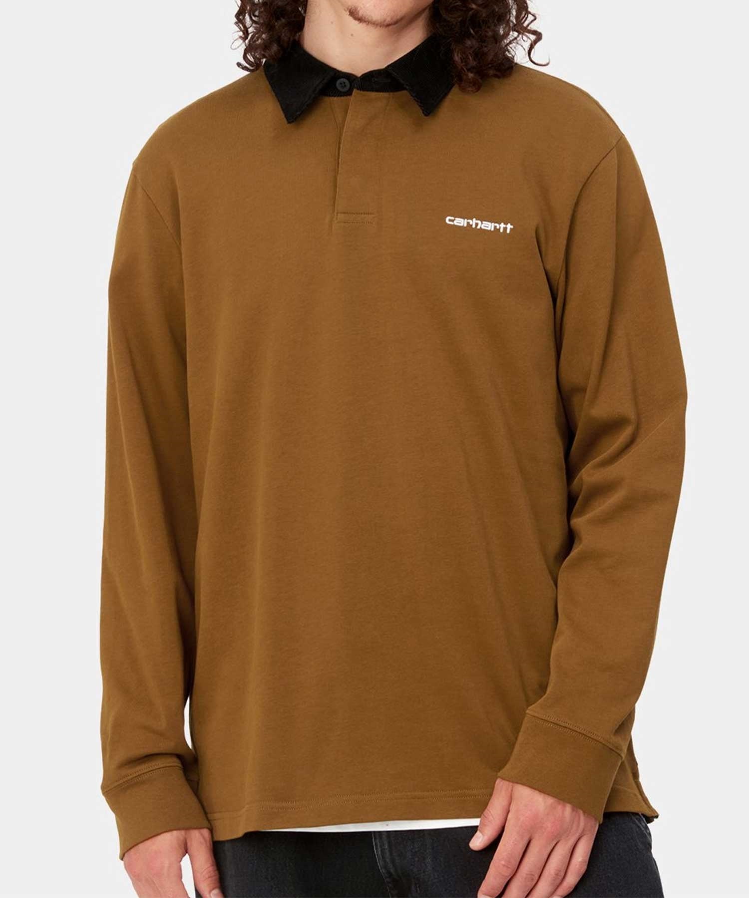 Carhartt WIP/カーハートダブリューアイピー 長袖ポロシャツ コーデュロイ ルーズシルエット I028289(BROWN-S)