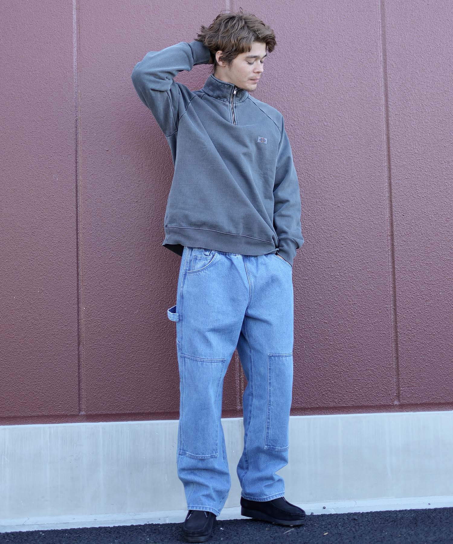 Dickies/ディッキーズ メンズ トレーナー ハーフジップ スウェット 裏起毛 セットアップ対応 ムラサキスポーツ別注 80233200(80BK-M)