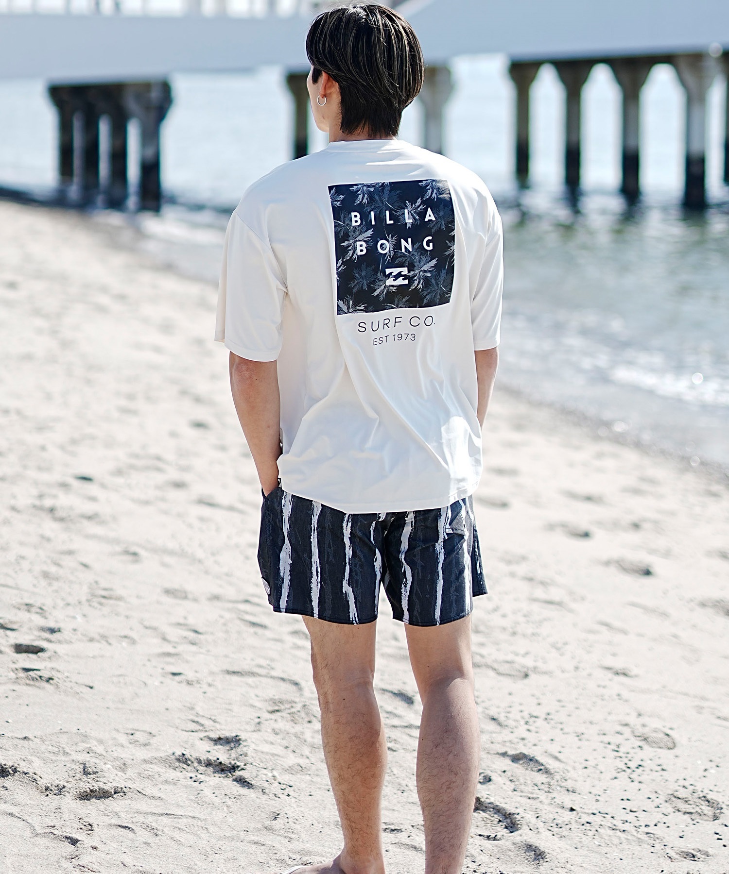 【クーポン対象】BILLABONG ビラボン メンズ 半袖 ラッシュガード Tシャツ バックプリント ユーティリティ 水陸両用 UVカット BE011-867(BLA-M)