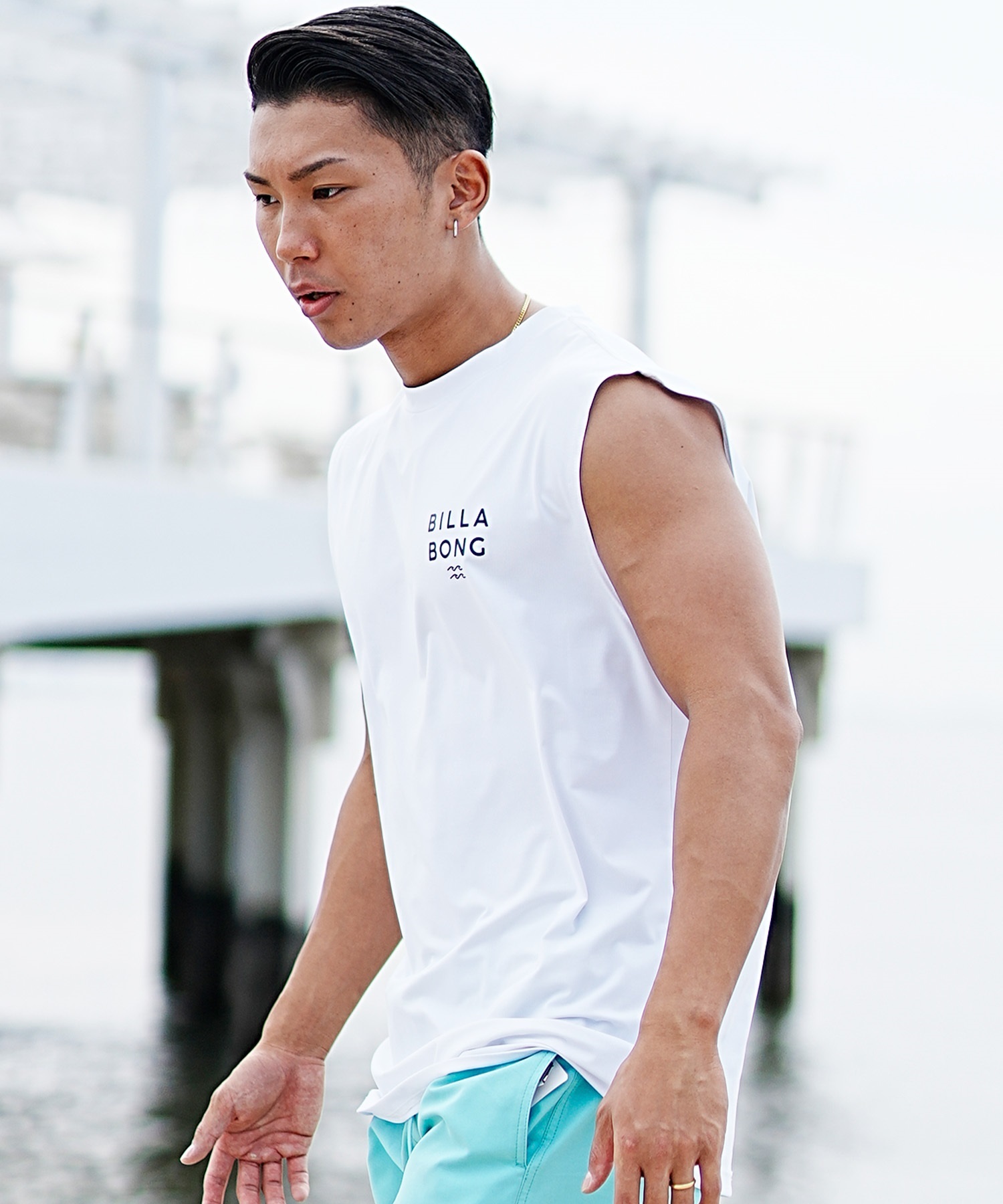 【クーポン対象】BILLABONG ビラボン メンズ ノースリーブ ラッシュガード タンクトップ バックプリント ユーティリティ 水陸両用 UVカット BE011-869(WHT-M)