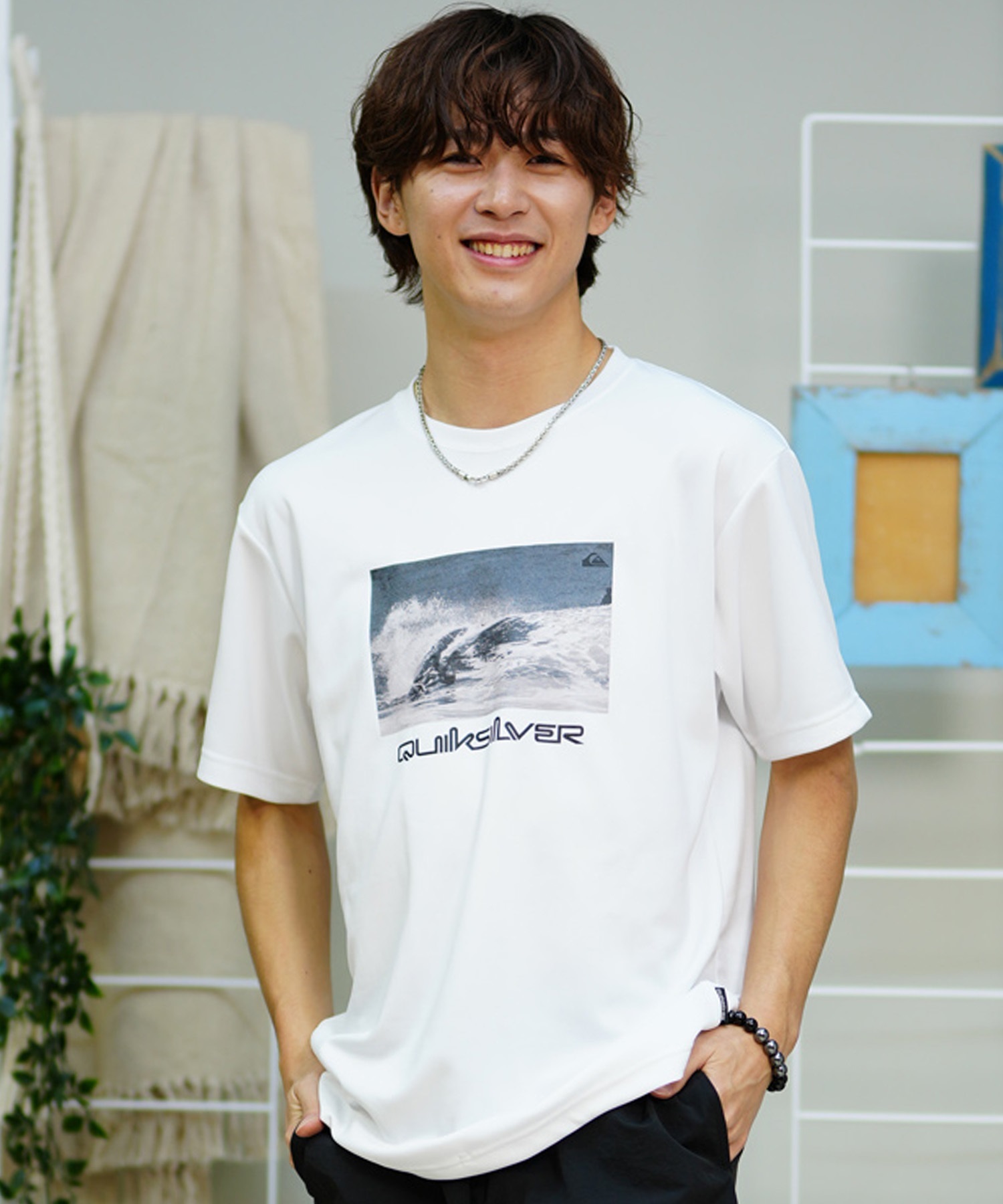 QUIKSILVER クイックシルバー メンズ ラッシュガード Tシャツ 半袖 水着 UVカット PHOTO 24 SS QLY241629M ムラサキスポーツ限定(WHT1-M)