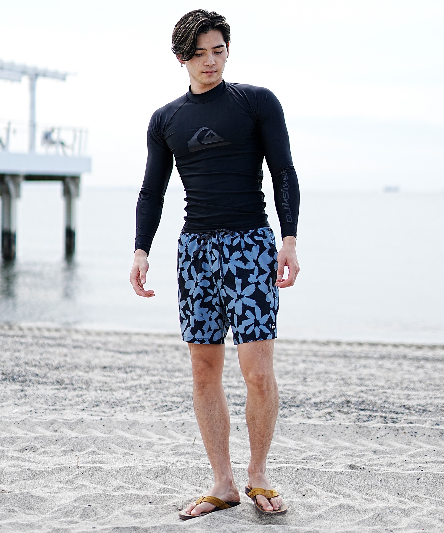 【マトメガイ対象】QUIKSILVER クイックシルバー メンズ ラッシュガード 長袖 Tシャツ ロンT 水着 UVカット ALL TIME LR QLY241021(BLK1-M)