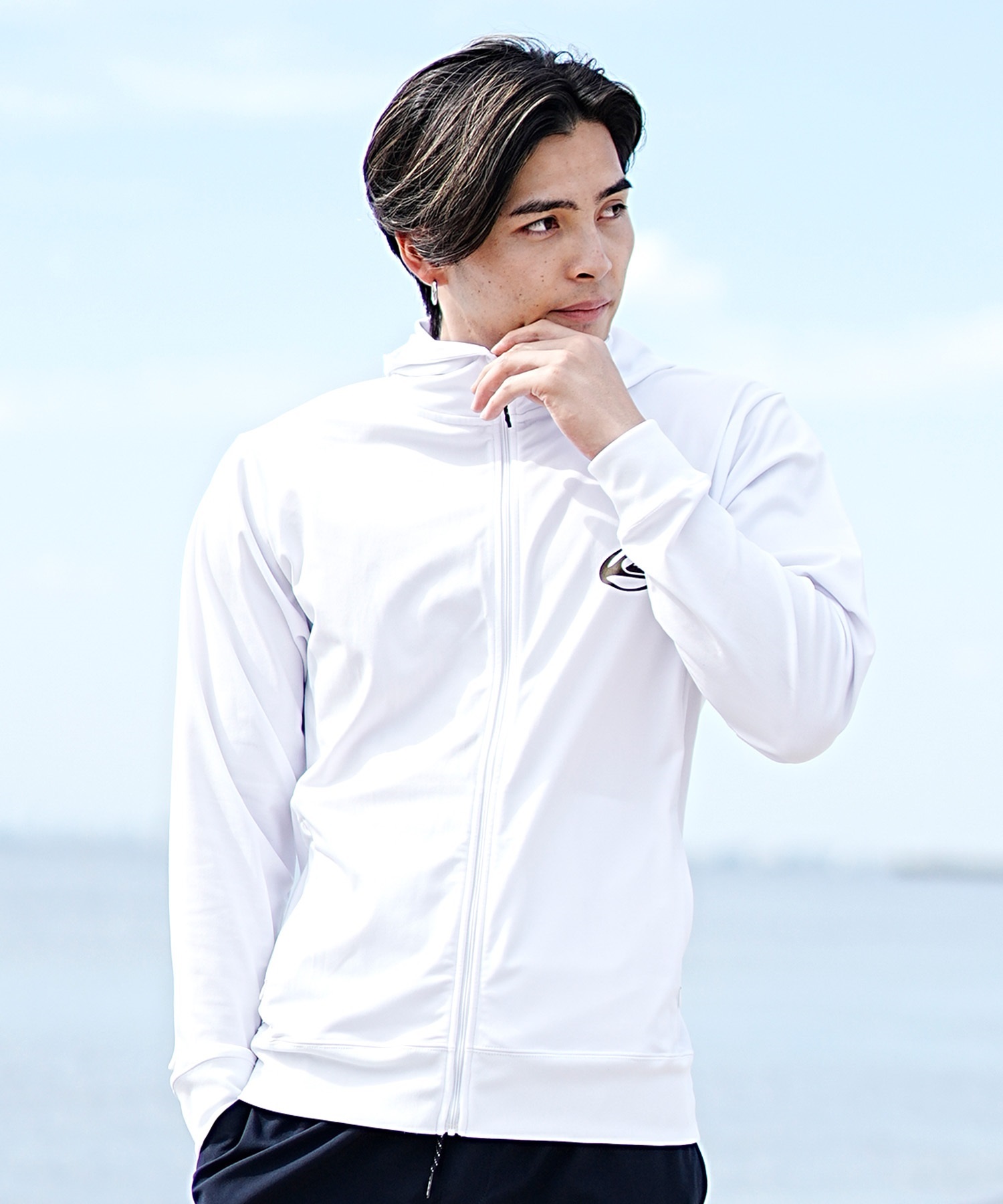 QUIKSILVER クイックシルバー メンズ ラッシュガード ジップアップ パーカー 長袖 ハイネック 水着 UVカット SATURN ZIP HOODIE QLY241033(WHT-M)