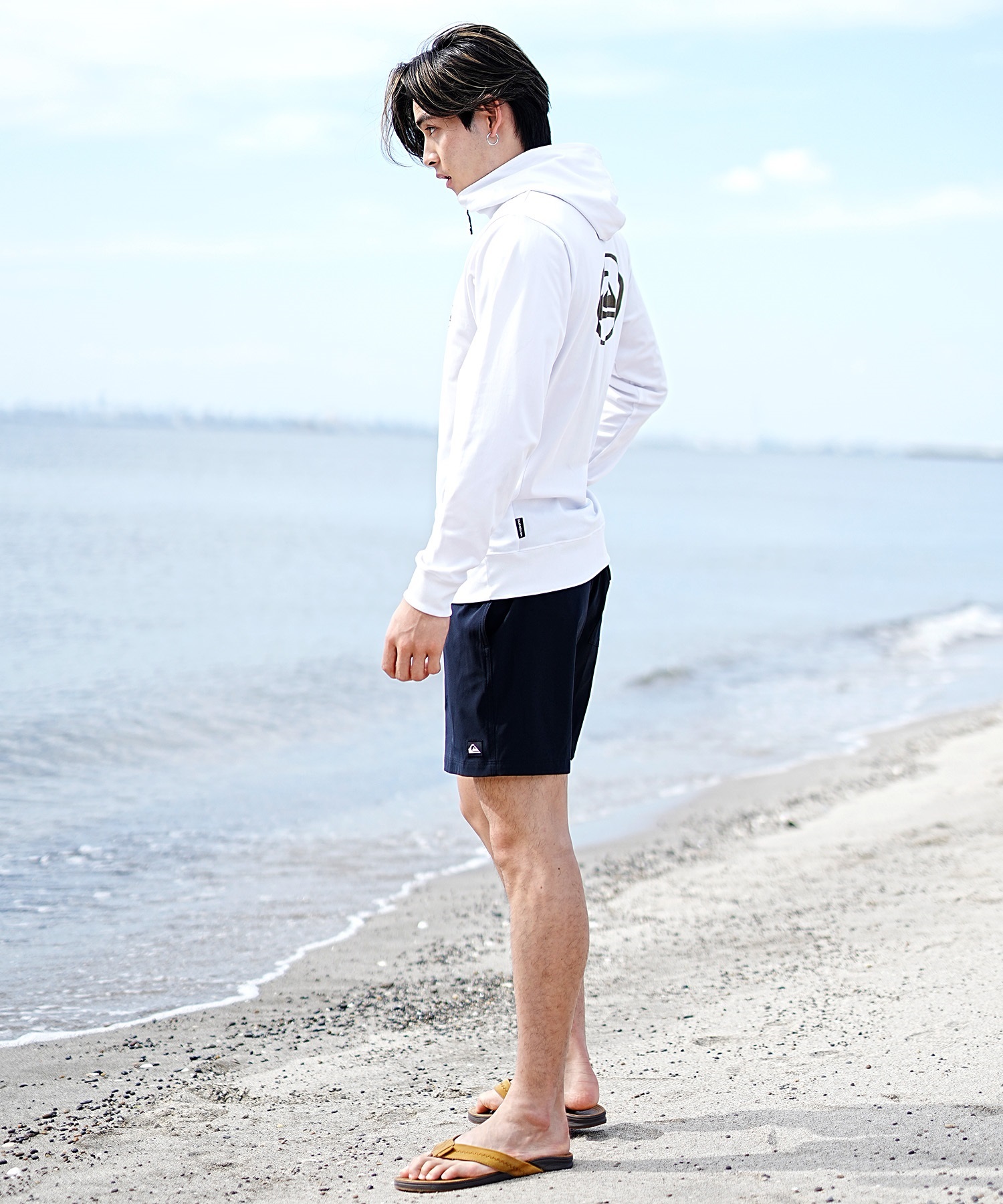 QUIKSILVER クイックシルバー メンズ ラッシュガード ジップアップ パーカー 長袖 ハイネック 水着 UVカット SATURN ZIP HOODIE QLY241033(WHT-M)