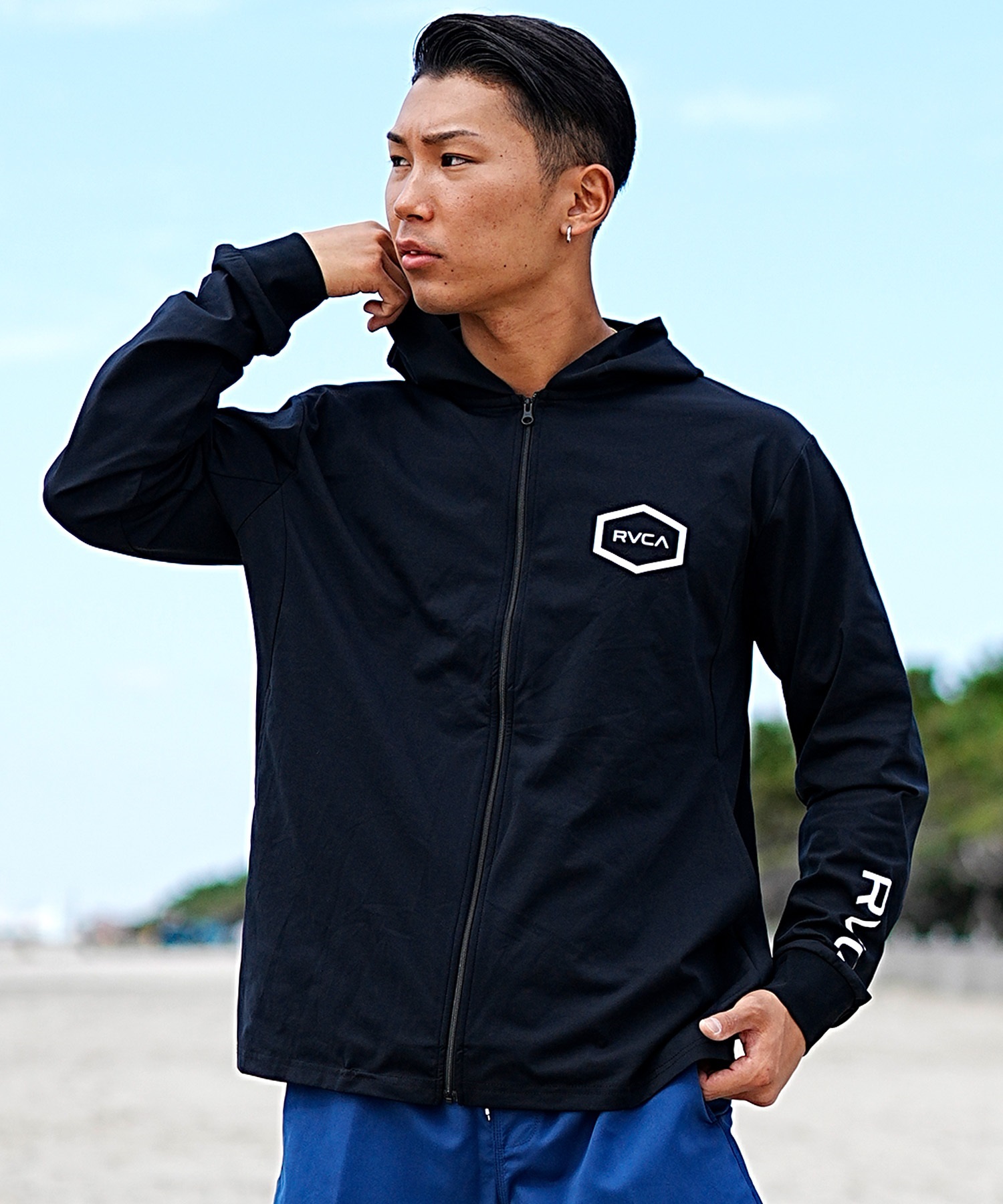 RVCA ルーカ メンズ ラッシュガード ユーティリティ 水陸両用パーカー フルジップパーカー BE041-800(BLK-S)