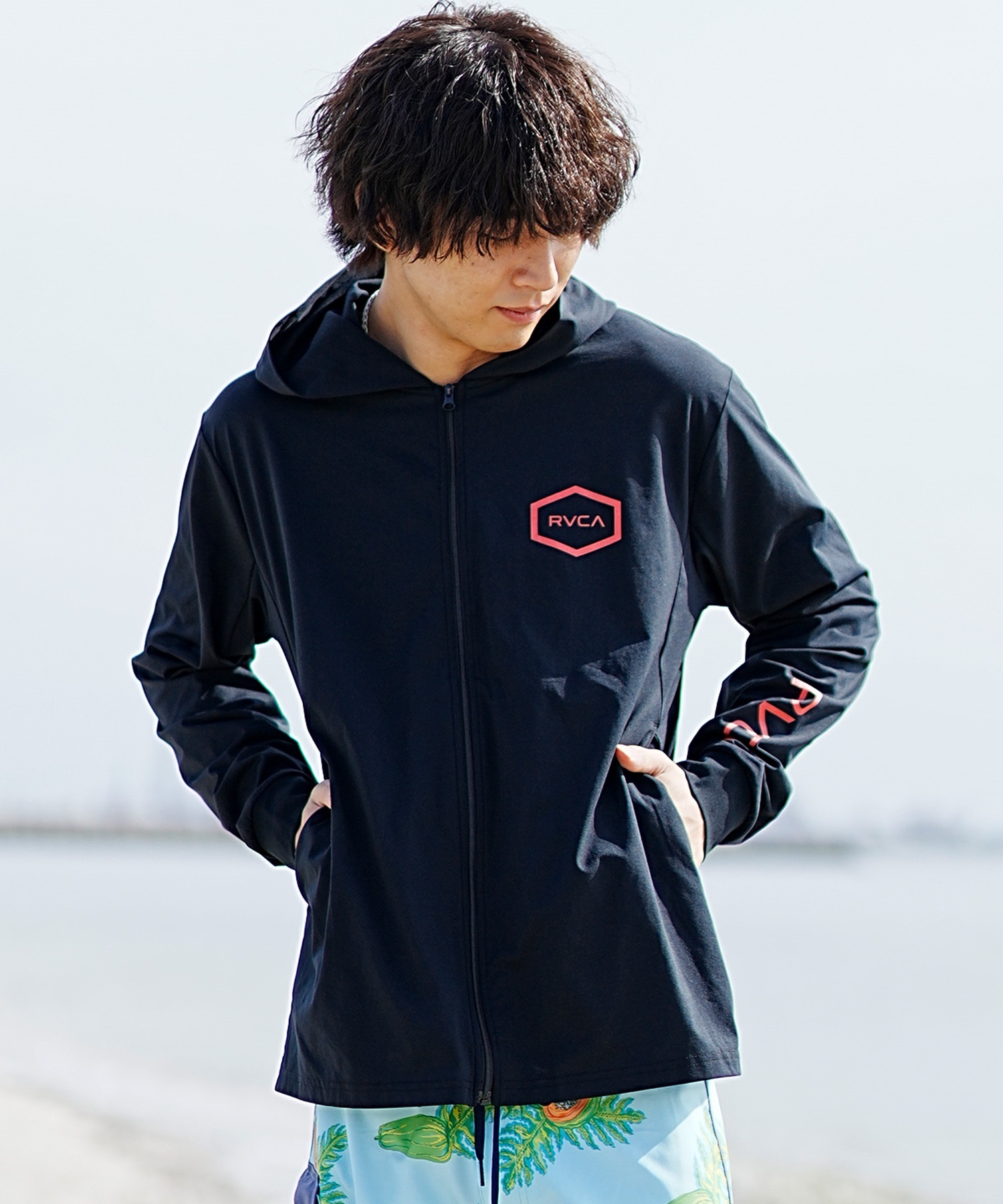 RVCA ルーカ メンズ ラッシュガード ユーティリティ 水陸両用パーカー フルジップパーカー BE041-800(BLK-S)