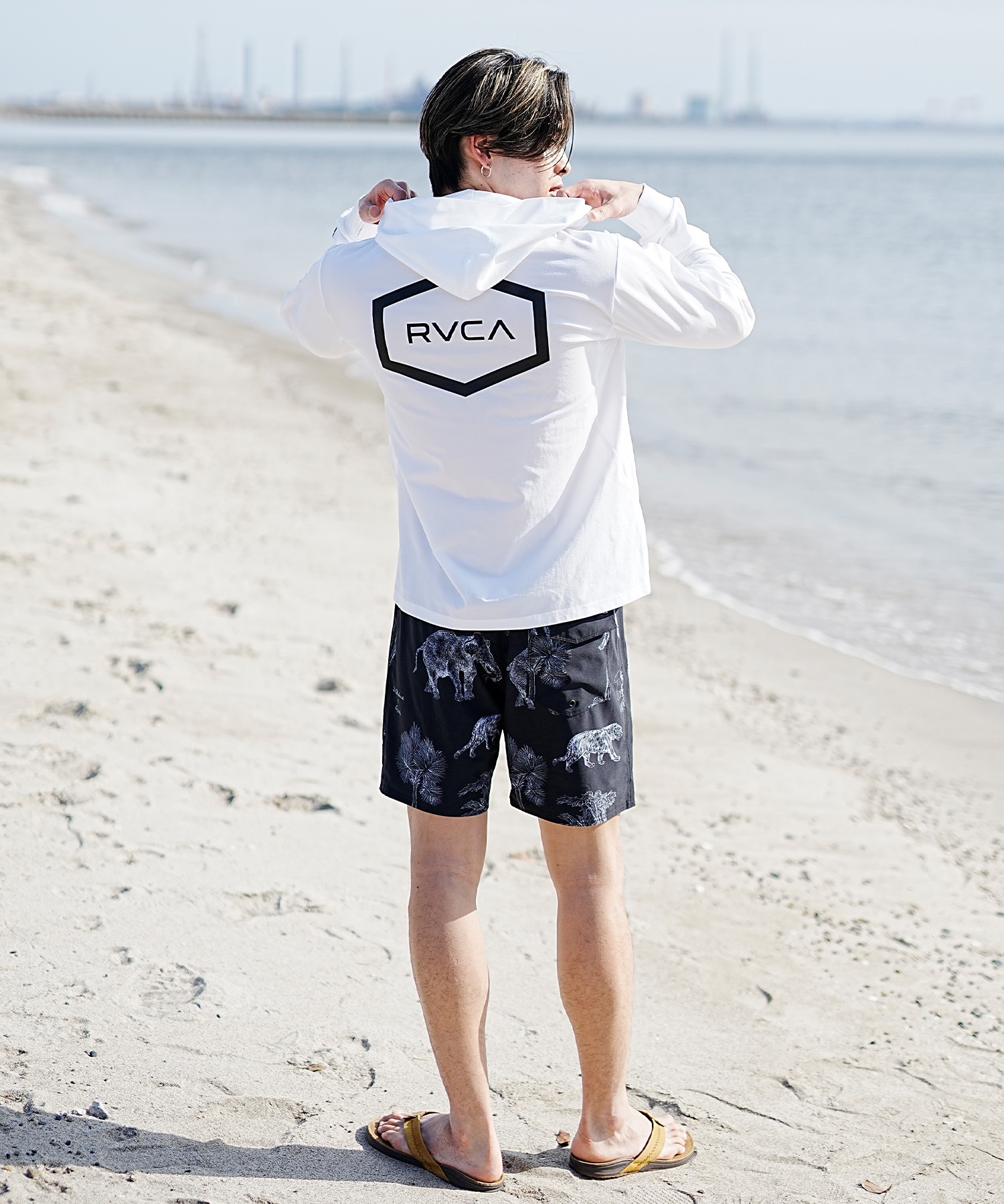 RVCA ルーカ メンズ ラッシュガード ユーティリティ 水陸両用パーカー フルジップパーカー BE041-800(WHT-S)