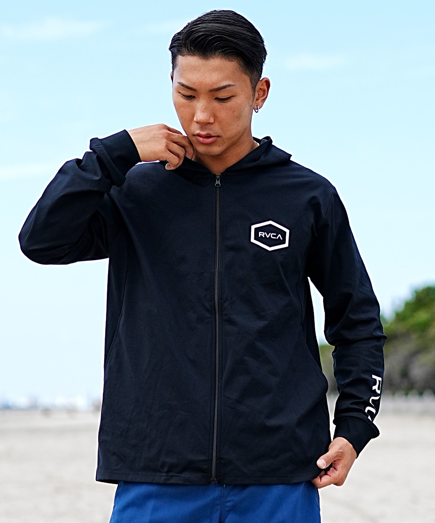 RVCA ルーカ メンズ ラッシュガード ユーティリティ 水陸両用パーカー フルジップパーカー BE041-800(BLK-S)