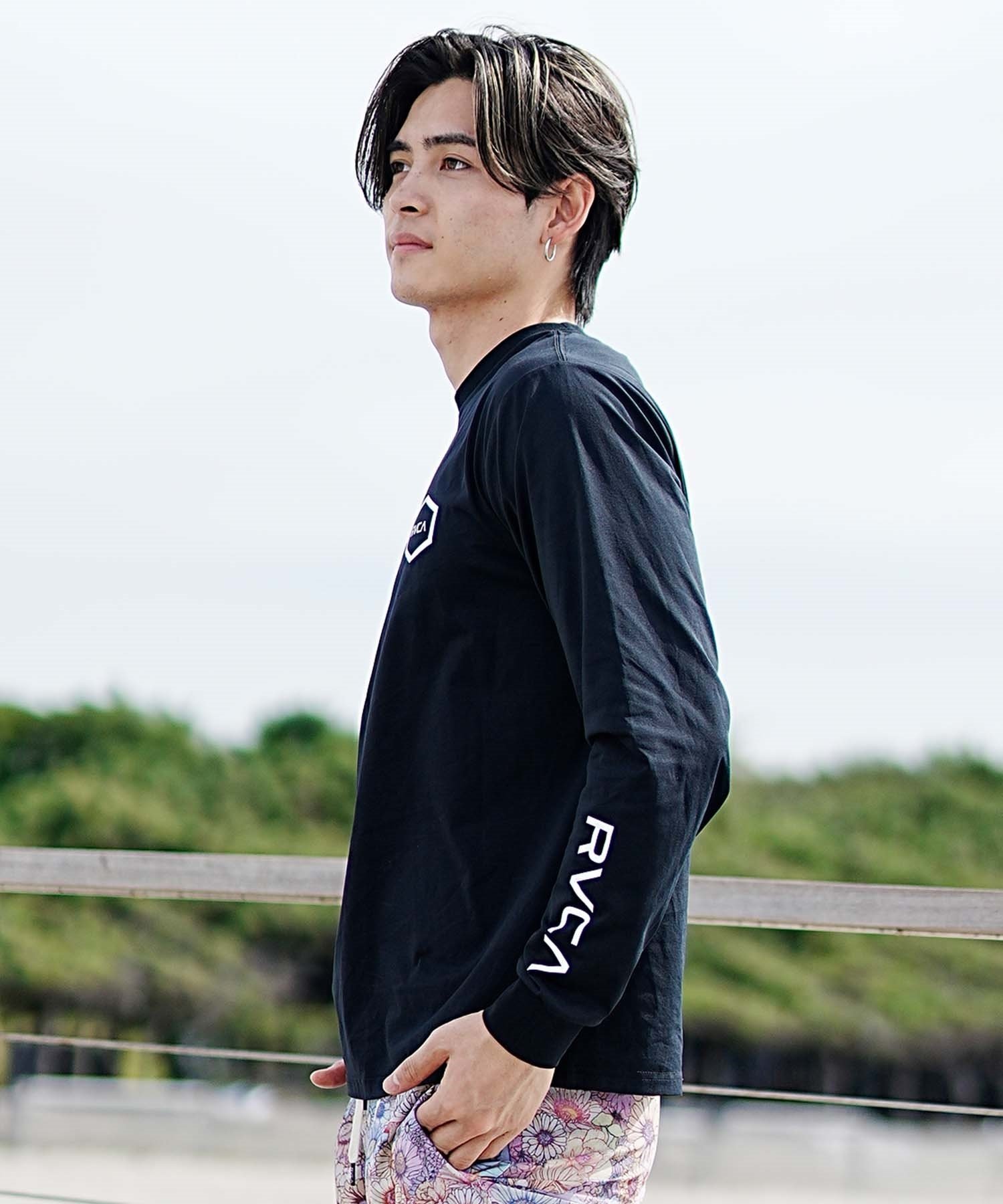 RVCA ルーカ HEX SURF LS メンズ ラッシュガード 長袖 Tシャツ ロンT 水陸両用 ユーティリティ UVカット BE041-801(BLK-S)