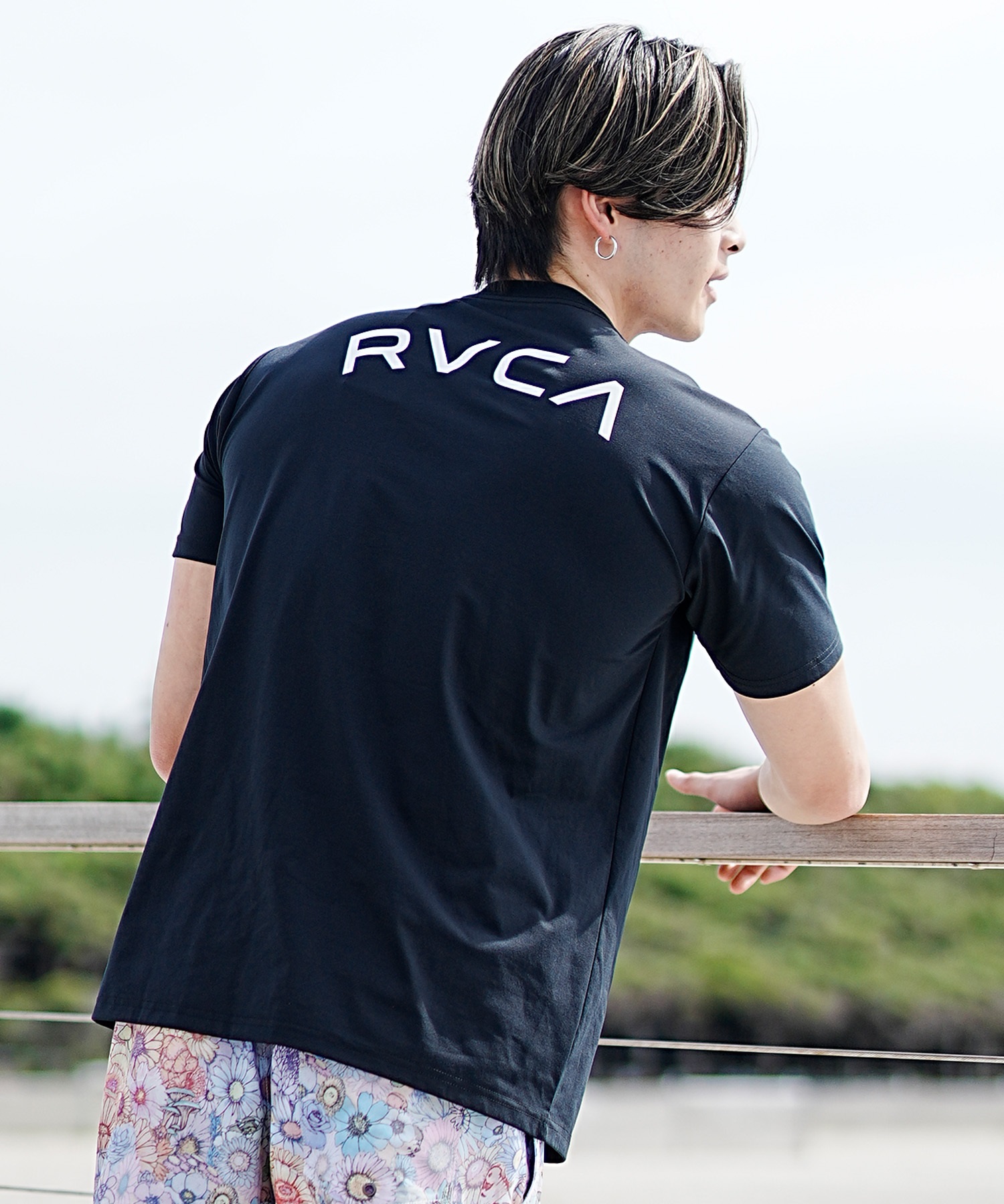 RVCA ルーカ メンズ ラッシュガード 半袖 Tシャツ ユーティリティ 水陸両用 バックプリント BE041-802(BLK-S)