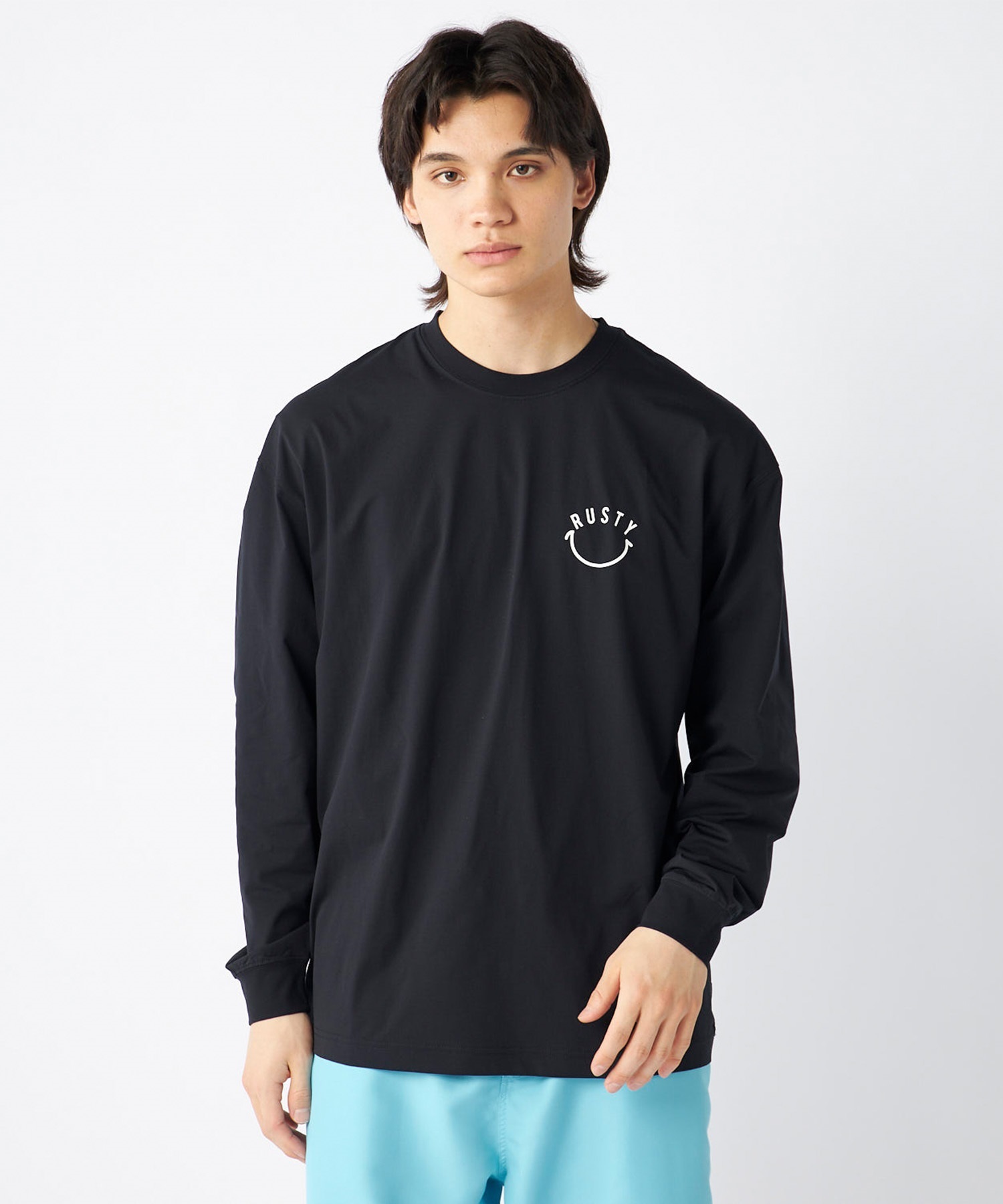 RUSTY ラスティー メンズ ラッシュガード 長袖 Tシャツ ロンT バックプリント ユーティリティ 水陸両用 UVカット 914472(BLK-M)