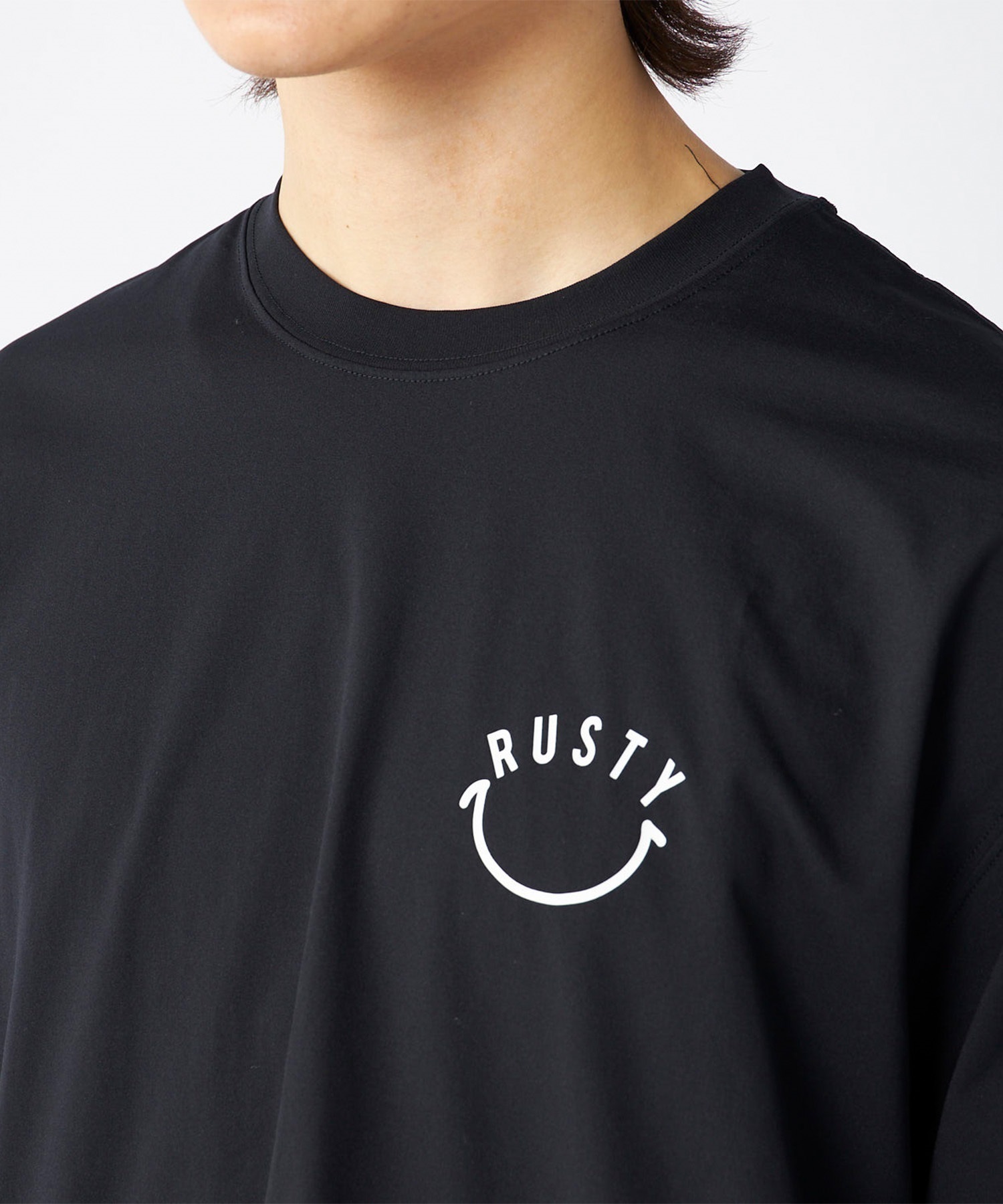 RUSTY ラスティー メンズ ラッシュガード 長袖 Tシャツ ロンT バックプリント ユーティリティ 水陸両用 UVカット 914472(BLK-M)