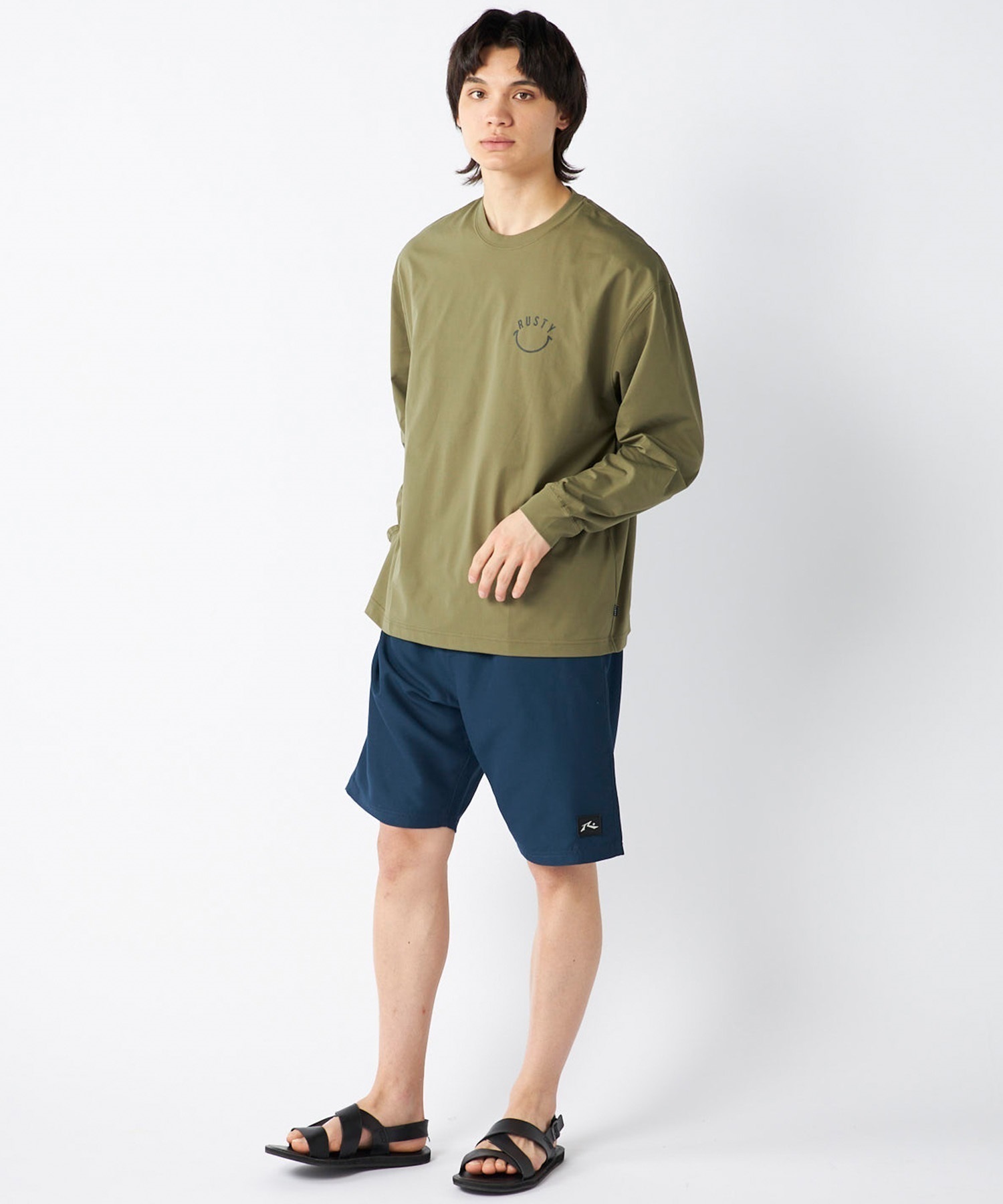 RUSTY ラスティー メンズ ラッシュガード 長袖 Tシャツ ロンT バックプリント ユーティリティ 水陸両用 UVカット 914472(BLK-M)