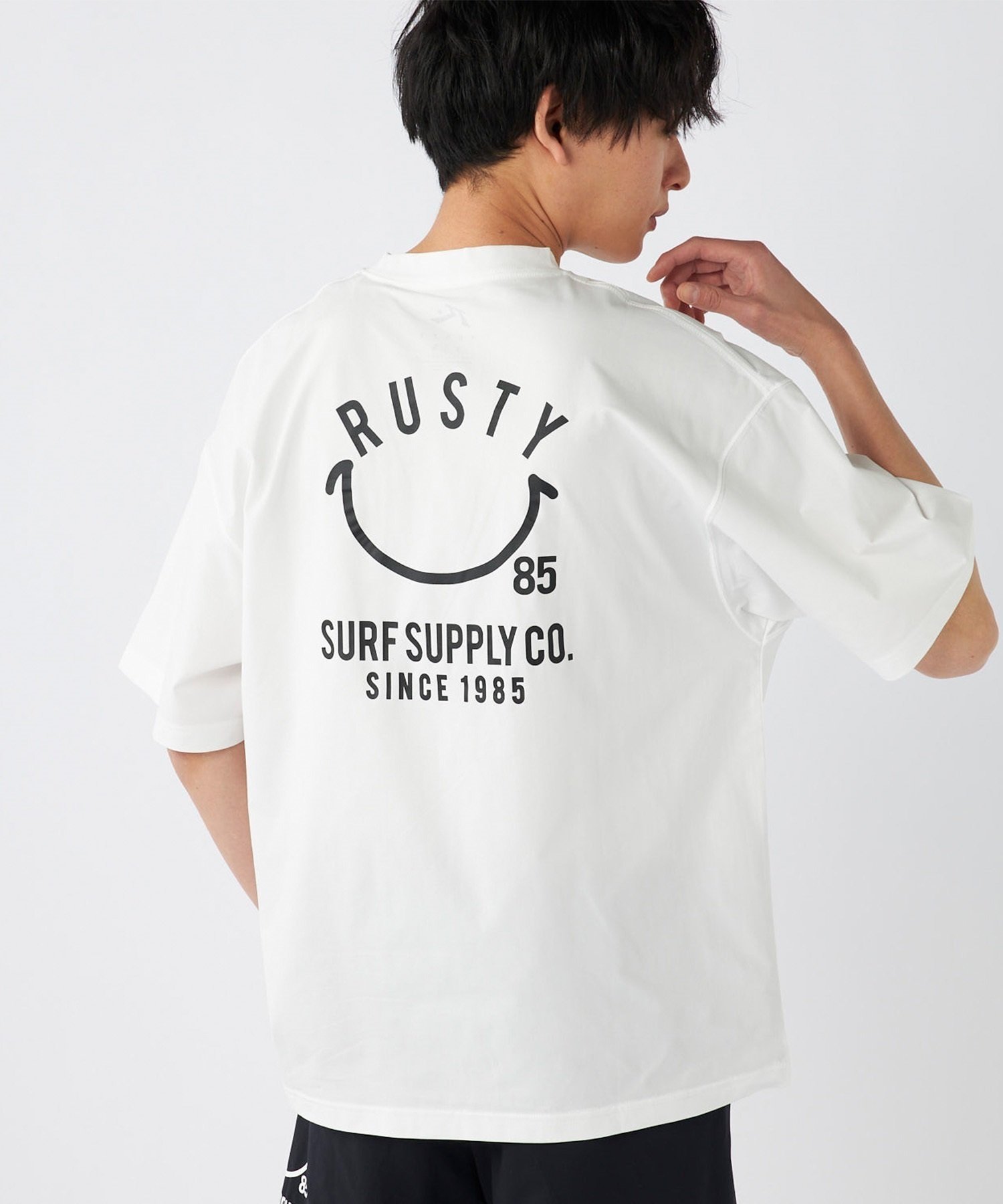 RUSTY ラスティー メンズ ラッシュガード 半袖 Tシャツ バックプリント ユーティリティ 水陸両用 UVカット 914473(BLK-M)