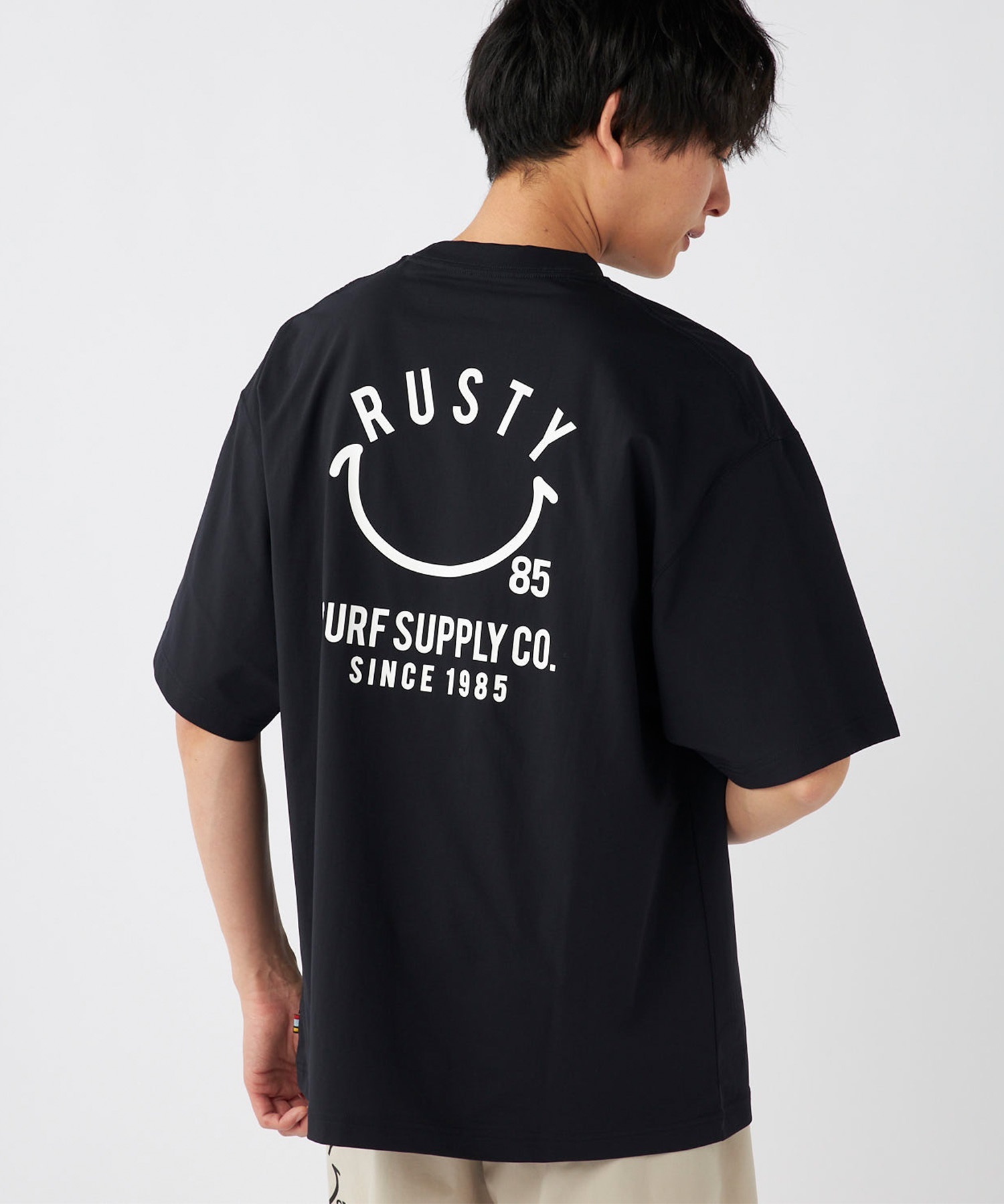 RUSTY ラスティー メンズ ラッシュガード 半袖 Tシャツ バックプリント ユーティリティ 水陸両用 UVカット 914473(BLK-M)