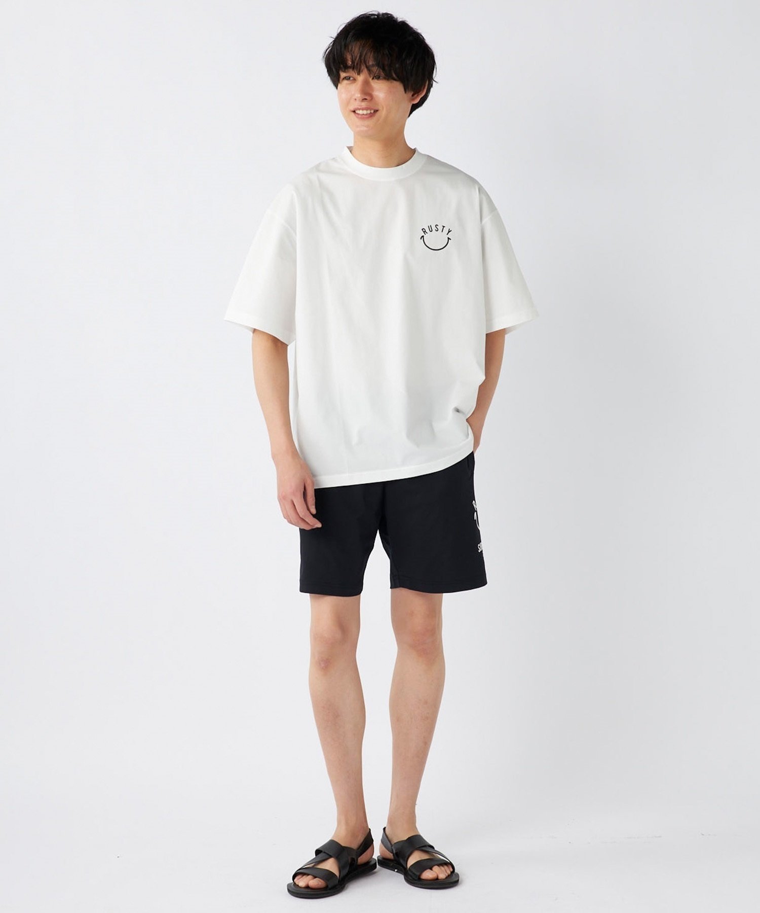 RUSTY ラスティー メンズ ラッシュガード 半袖 Tシャツ バックプリント ユーティリティ 水陸両用 UVカット 914473(BLK-M)