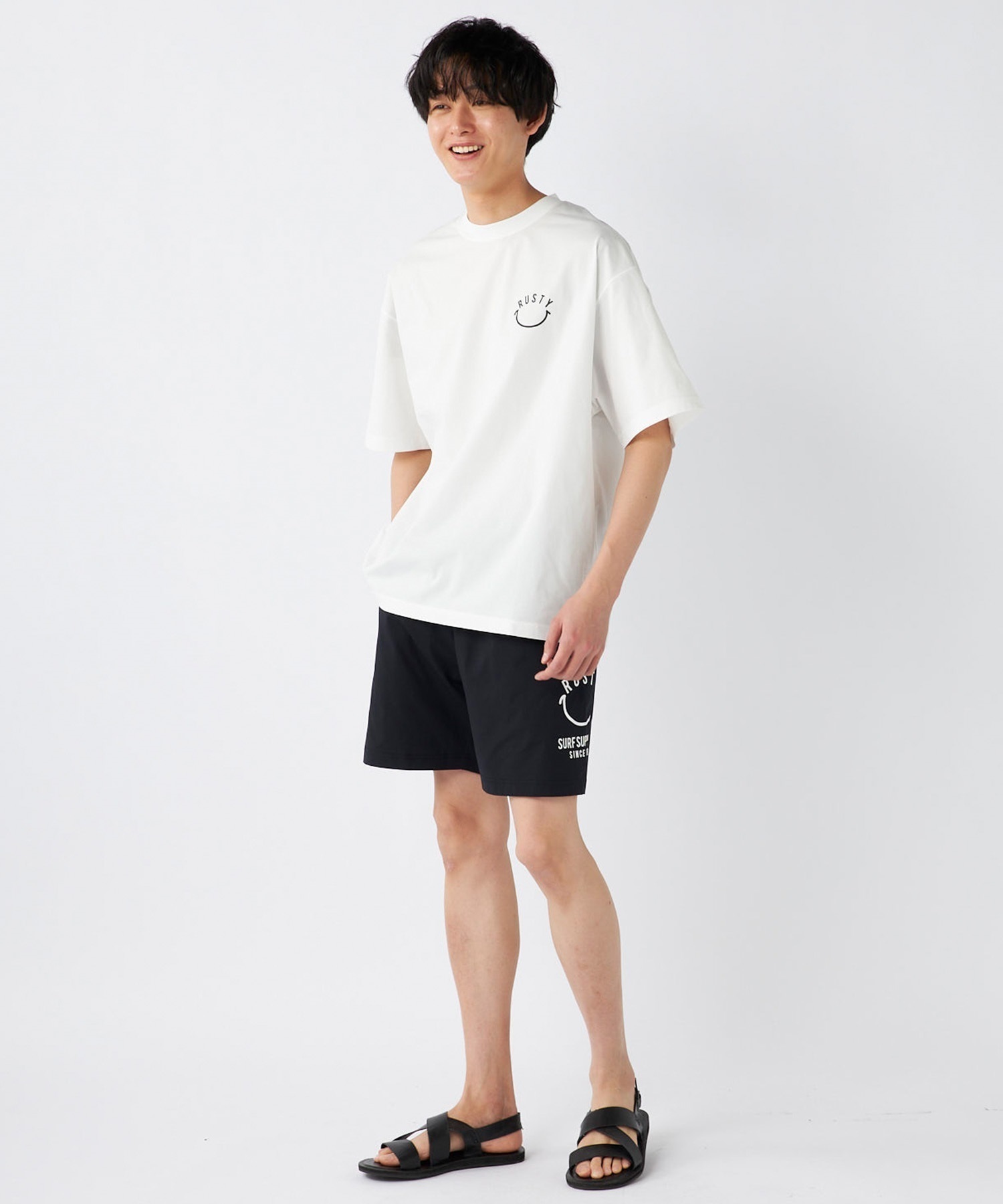 RUSTY ラスティー メンズ ラッシュガード 半袖 Tシャツ バックプリント ユーティリティ 水陸両用 UVカット 914473(WHT-M)