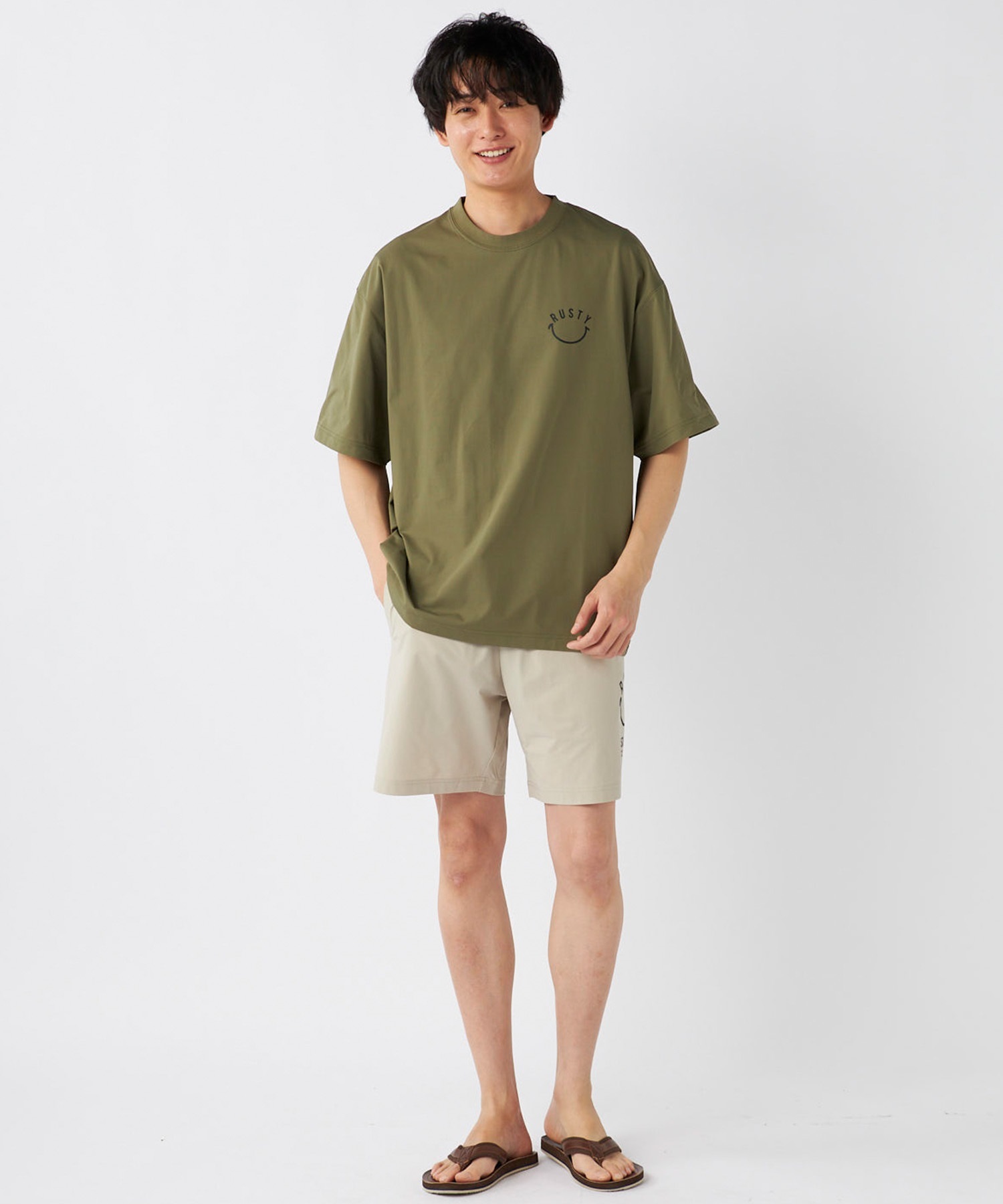 RUSTY ラスティー メンズ ラッシュガード 半袖 Tシャツ バックプリント ユーティリティ 水陸両用 UVカット 914473(KHA-M)