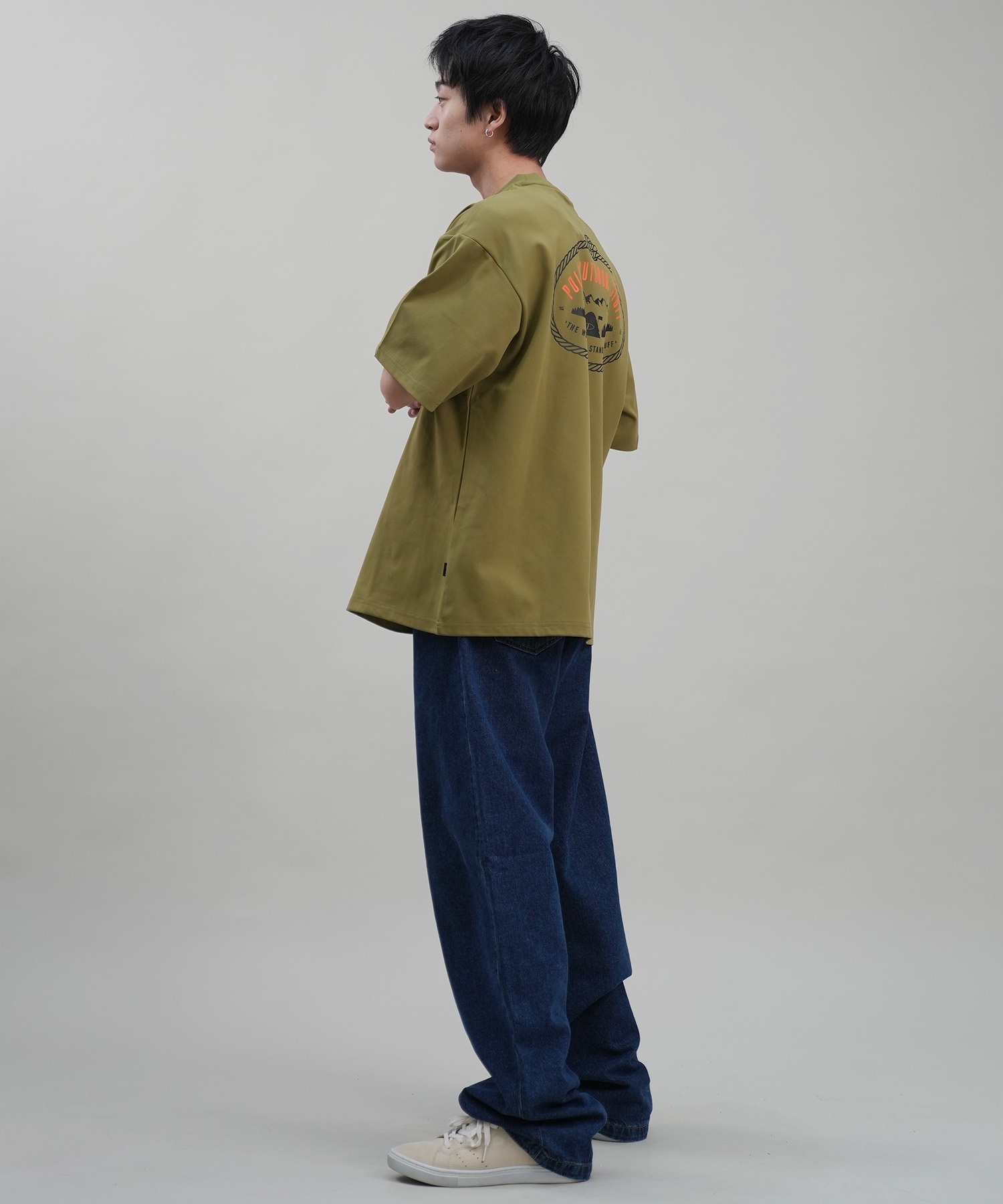 POLER ポーラー メンズ ラッシュガード Tシャツ 半袖 ロゴ バックプリント 水陸両用 ユーティリティ UVカット 249MCV0022 ムラサキスポーツ限定(OLV-M)