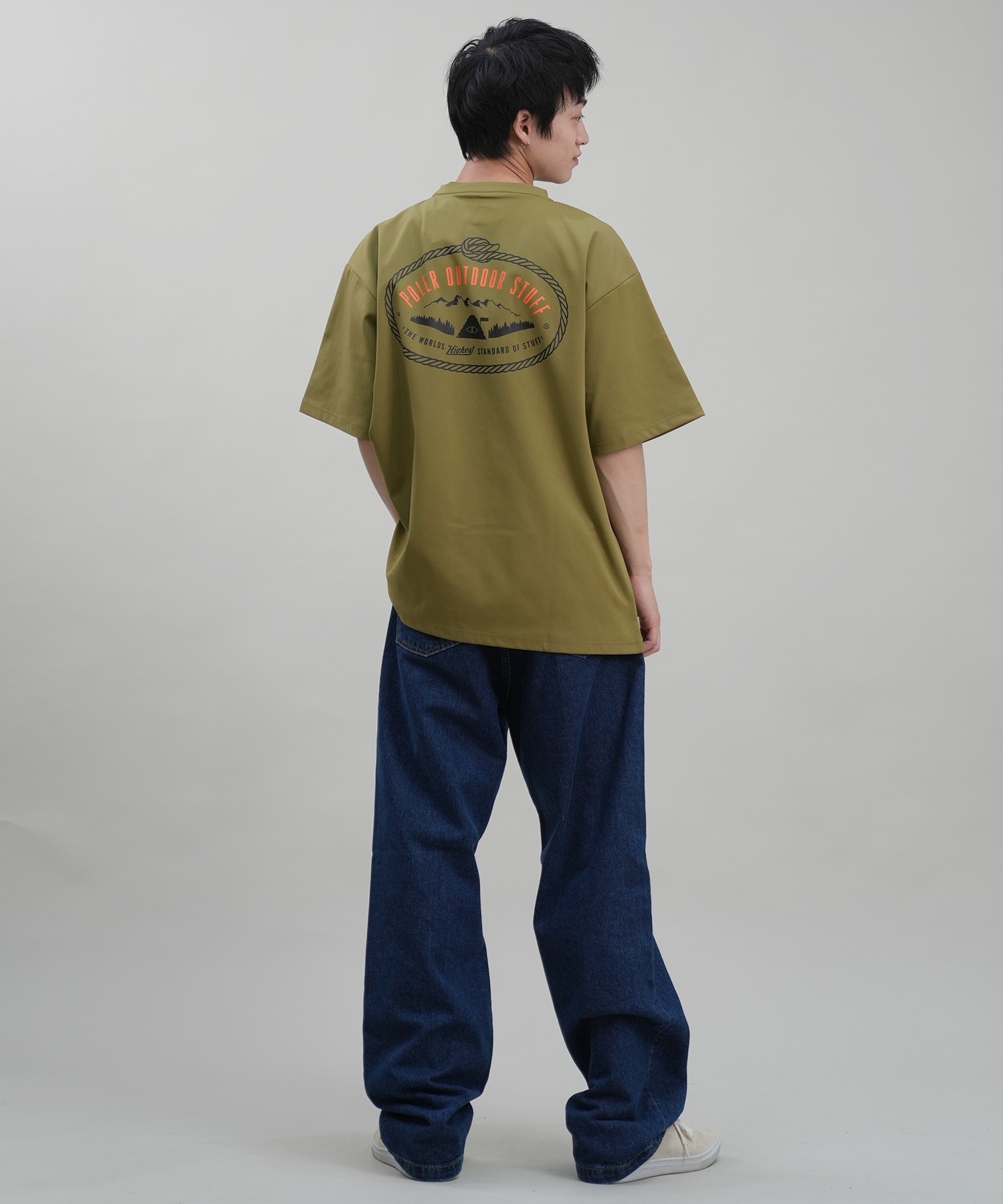 POLER ポーラー メンズ ラッシュガード Tシャツ 半袖 ロゴ バックプリント 水陸両用 ユーティリティ UVカット 249MCV0022 ムラサキスポーツ限定(OLV-M)