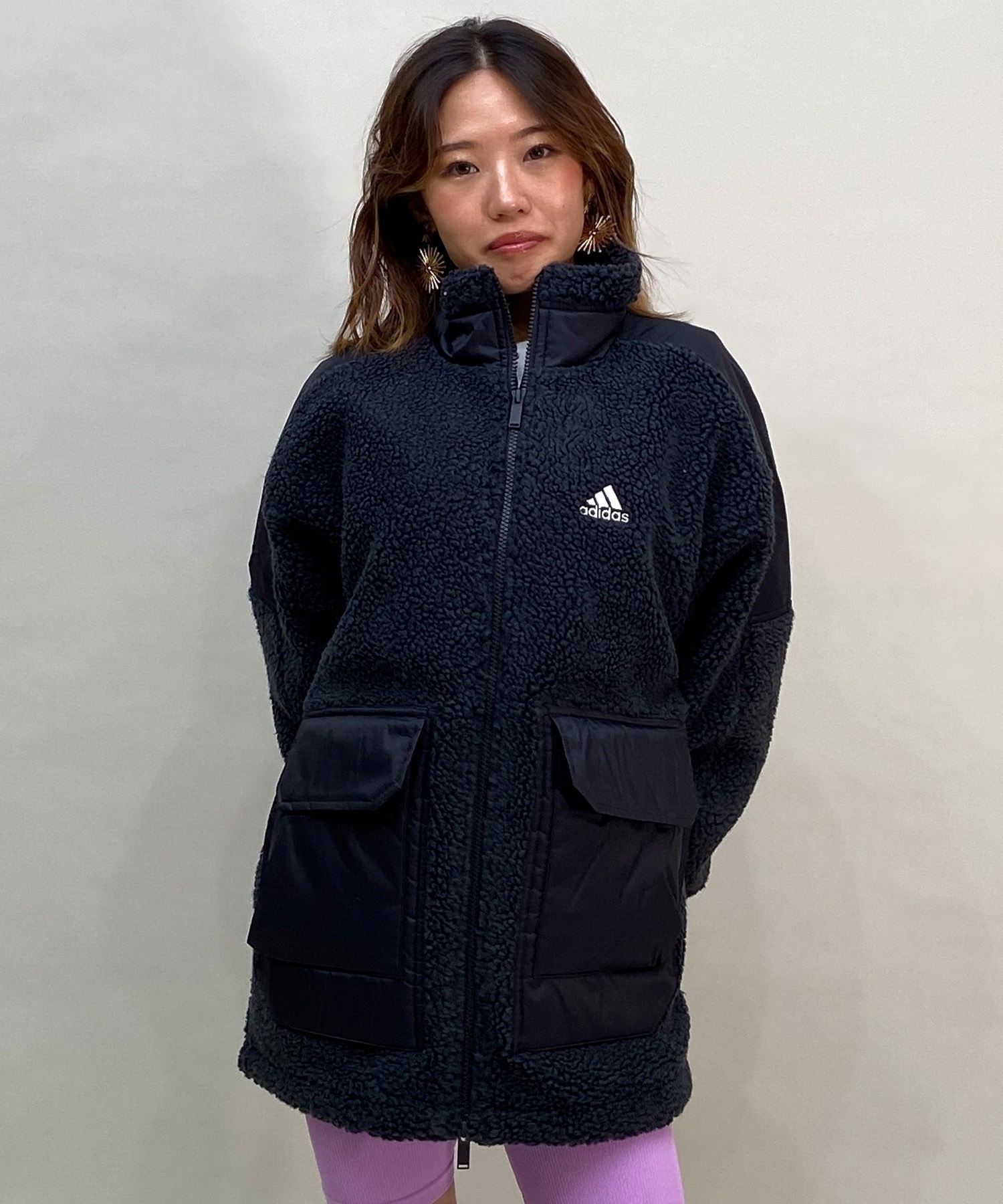 adidas/アディダス M WORD ボアジャケット ビックシルエット オーバーサイズ フリース メンズ レディース ユニセックス IEI00(BK/GY-S)