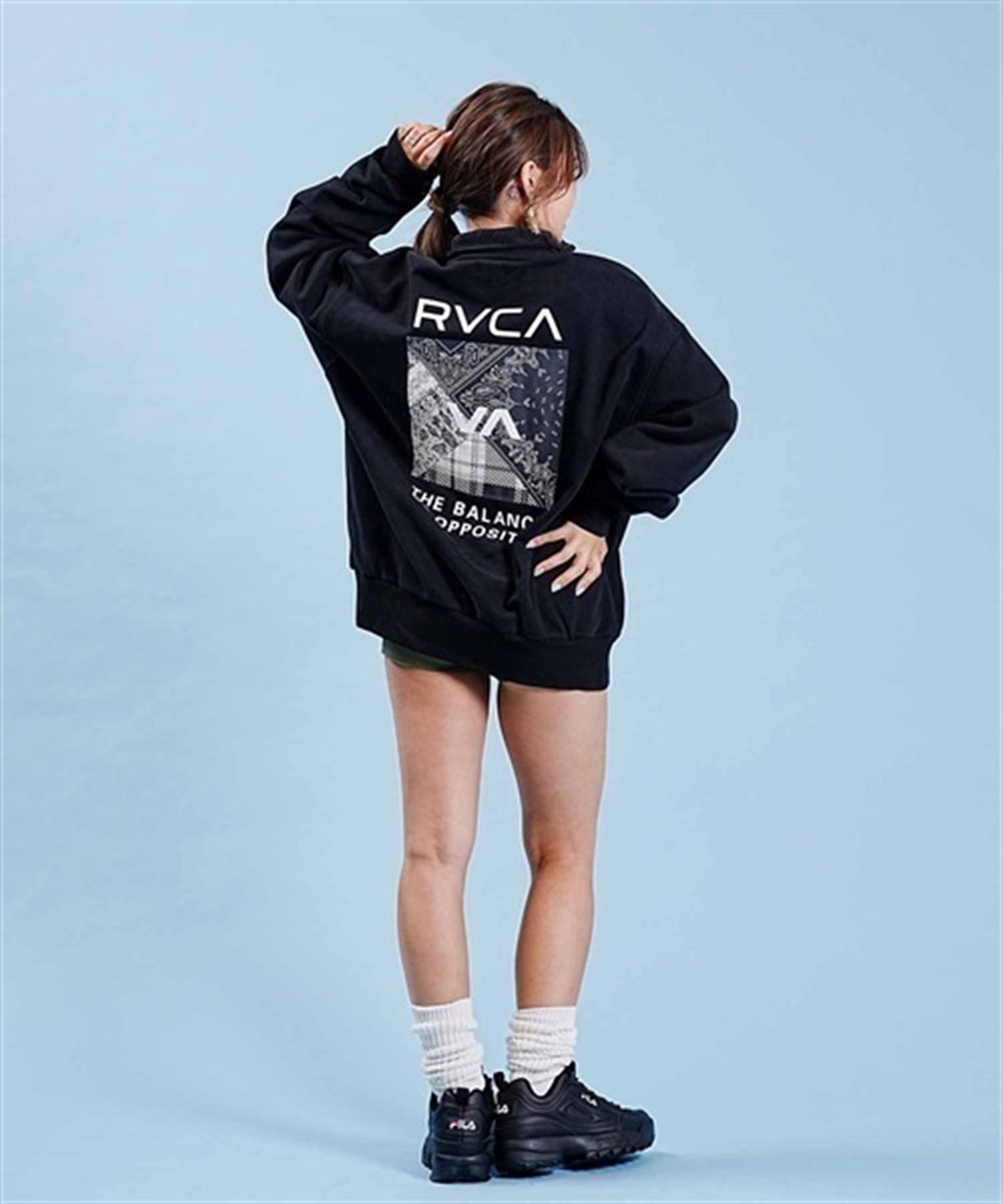 RVCA/ルーカ BANDANA BOX LOGO HALF ZIP スウェット トレーナー バックプリント BD044-156(PMK0-M)