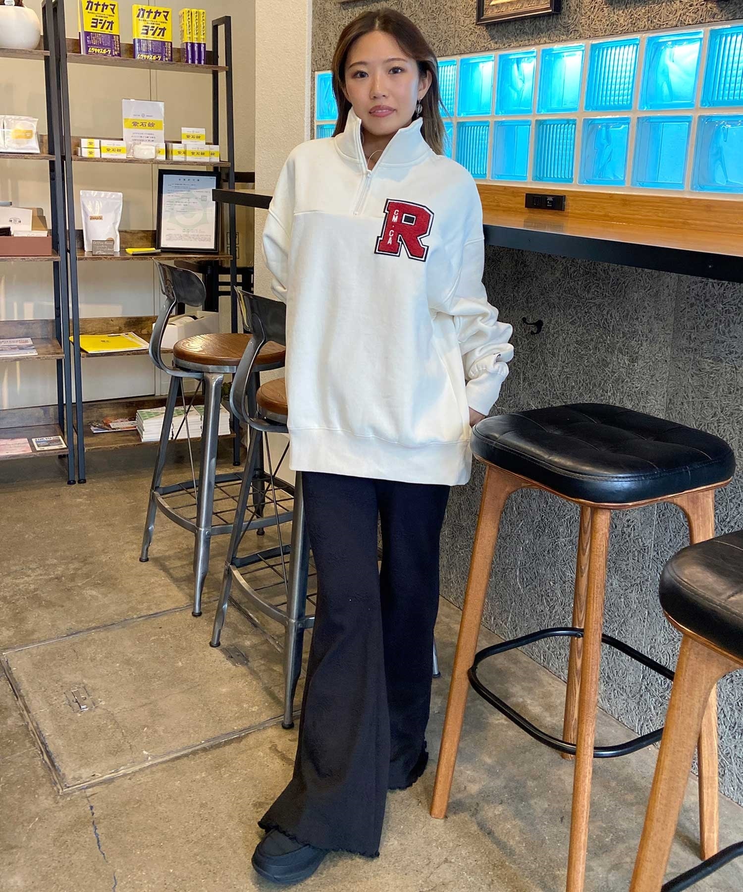RVCA/ルーカ レディース ハーフジップ オーバーサイズ 裏起毛
