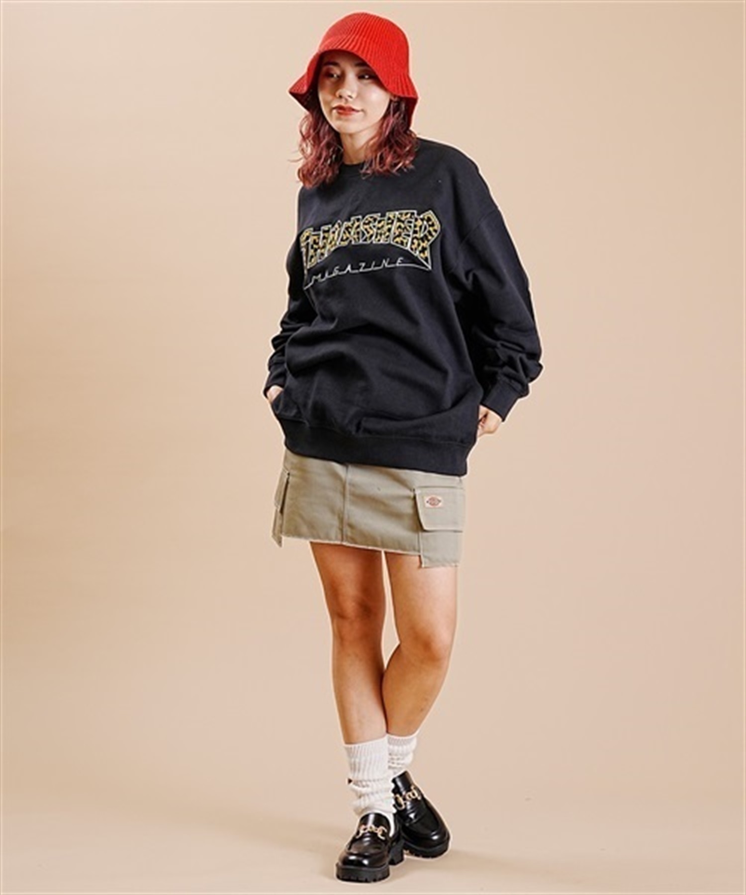 THRASHER/スラッシャー トレーナー スウェット クルーネック サガラ刺繍 裏毛 ムラサキスポーツ限定 THMUL-23F0001(BLK1-M)