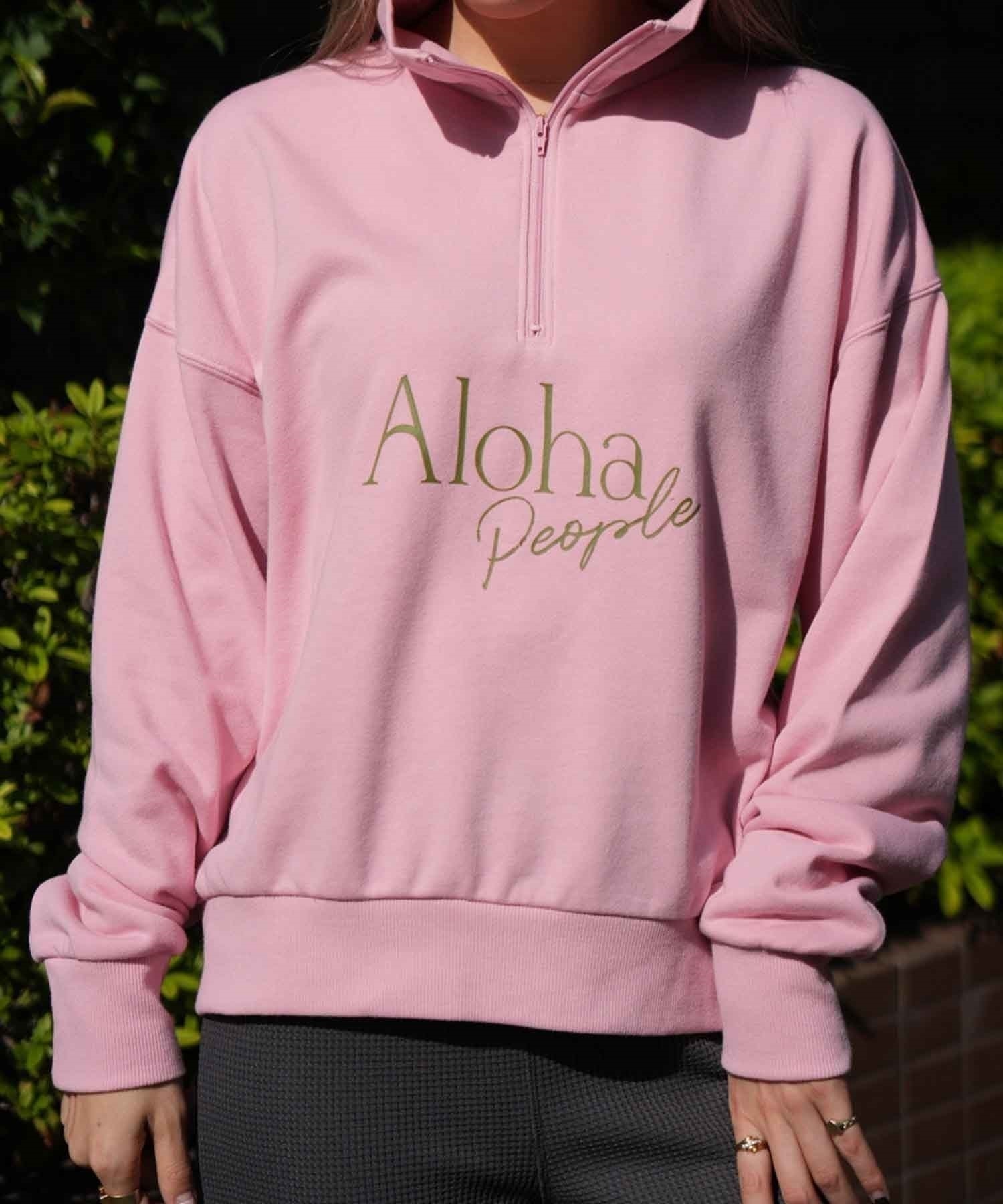 ALOHA PEOPLE/アロハピープル レディース トレーナー ハーフジップ 薄手 APSS2406(PINK-M)