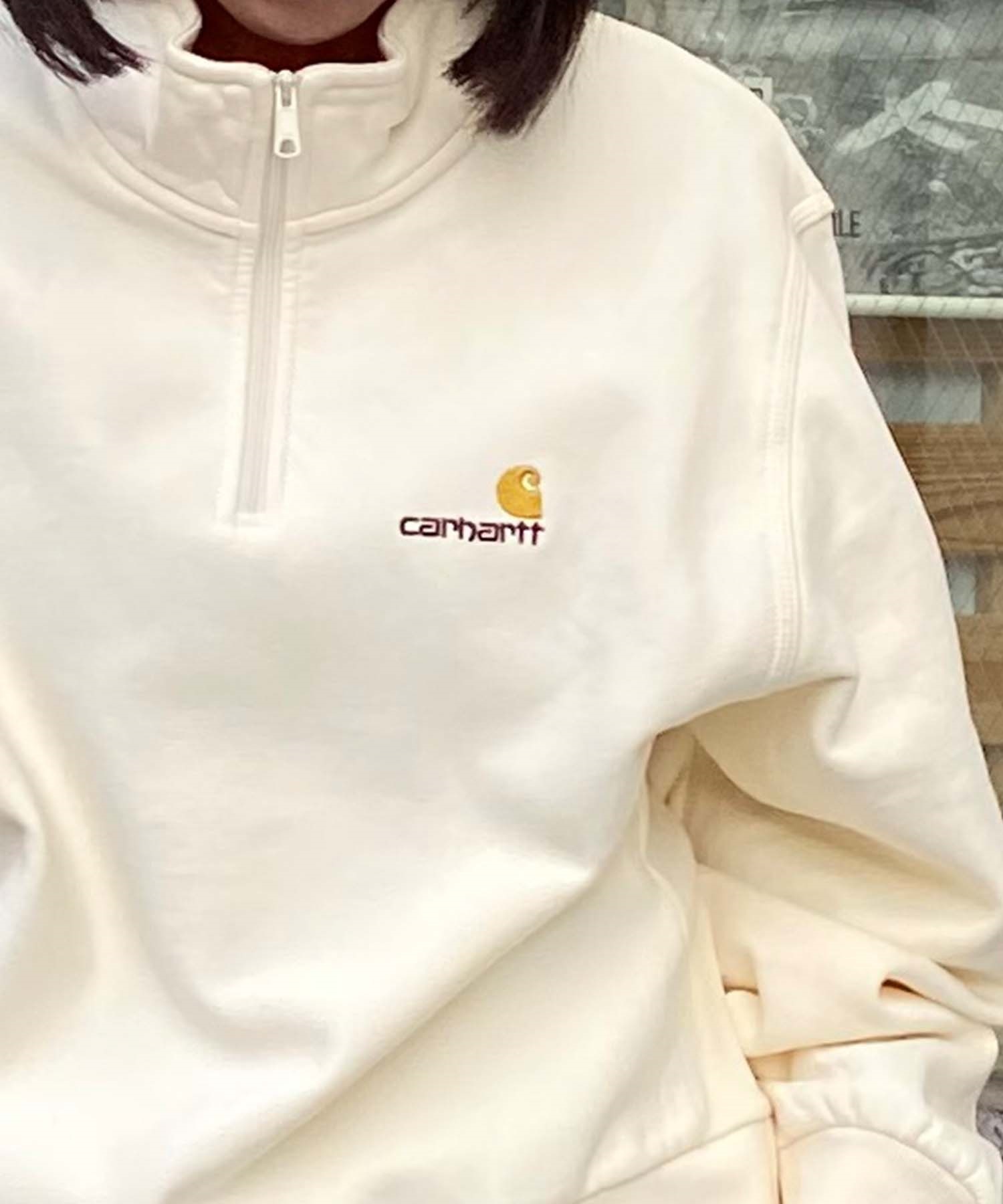 Carhartt/カーハート HALF ZIP AMERICAN SCRIPT SWEAT レディース スウェット ハーフジップ I032329(NATU-XS)