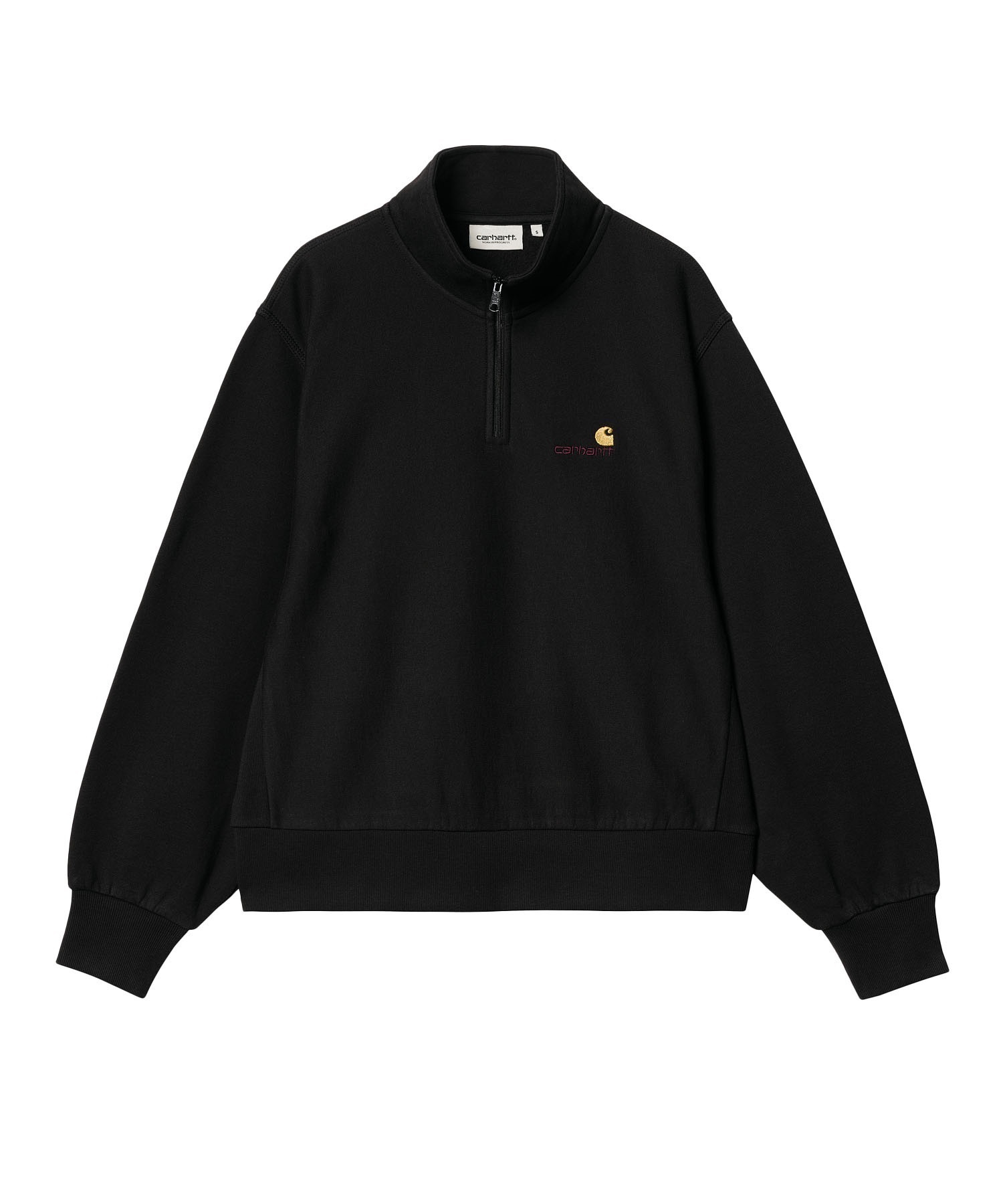 Carhartt/カーハート HALF ZIP AMERICAN SCRIPT SWEAT レディース スウェット ハーフジップ I032329(BLACK-XS)