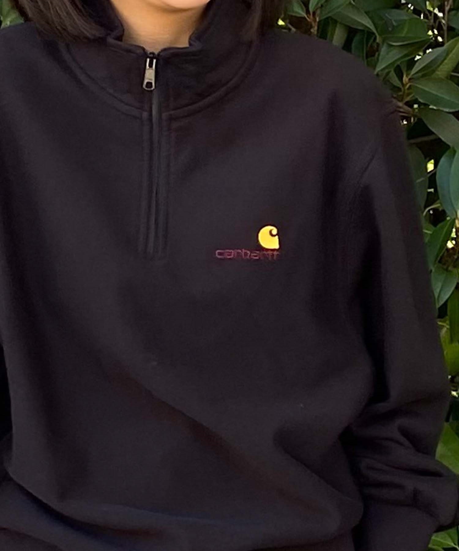 Carhartt/カーハート HALF ZIP AMERICAN SCRIPT SWEAT レディース スウェット ハーフジップ I032329(BLACK-XS)