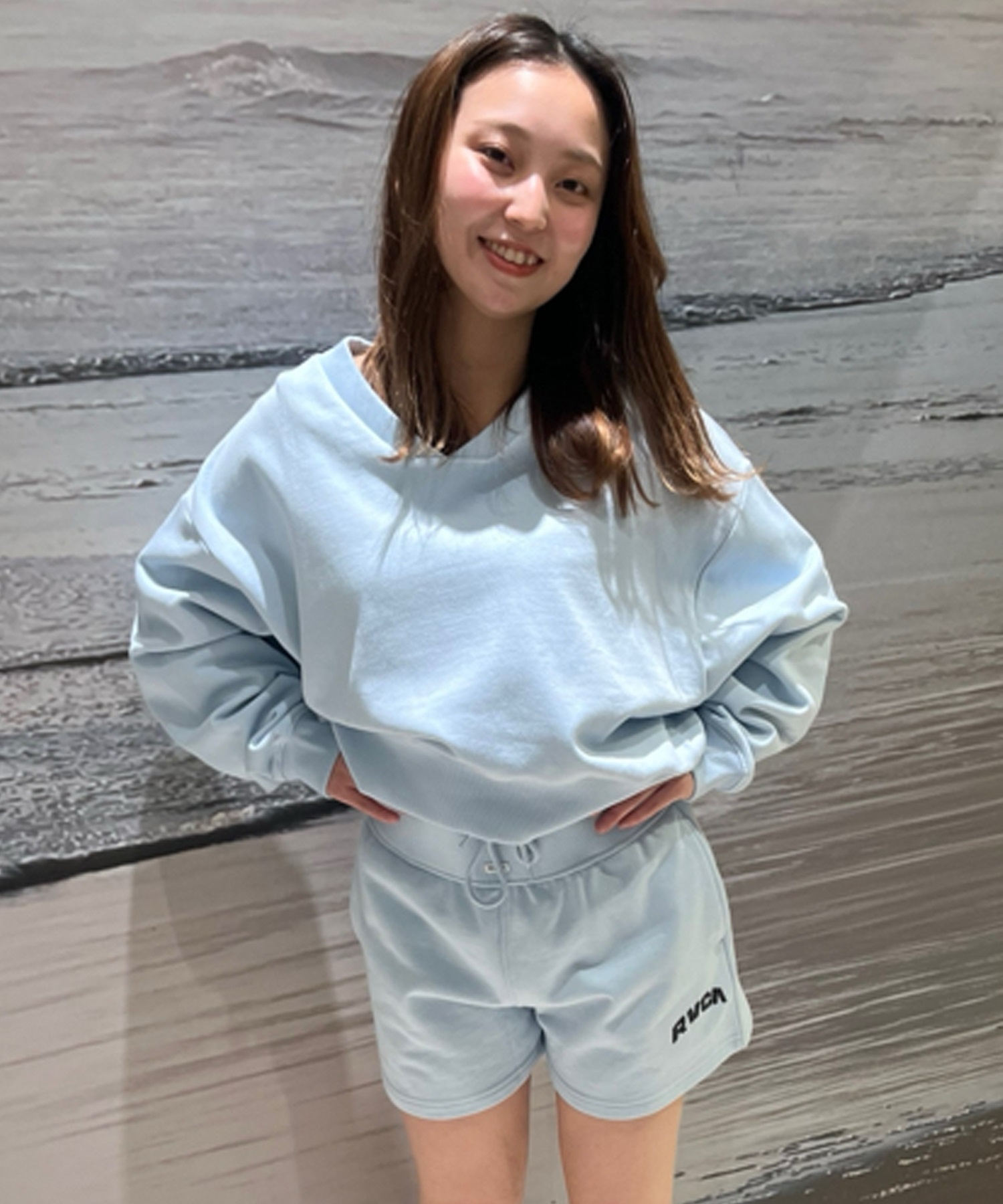 RVCA ルーカ V NECK SWEAT TOP レディース Vネック スウェット トレーナー クロップド丈 セットアップ対応 BE043-001(CLO-M)