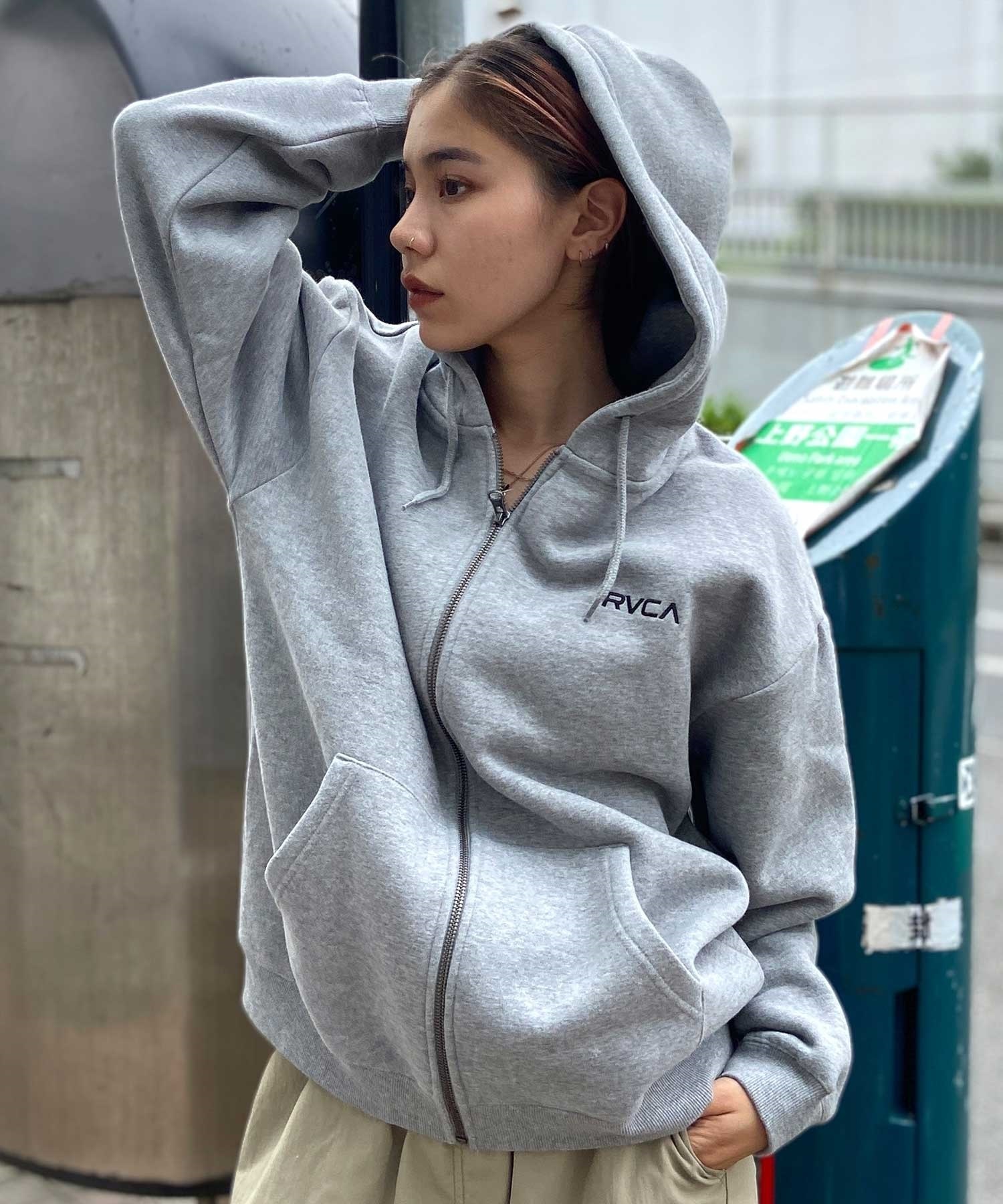 RVCA/ルーカ レディース ジップアップ パーカー オーバーサイズ バックプリント BD044-P03 ムラサキスポーツ限定(WHT-M)