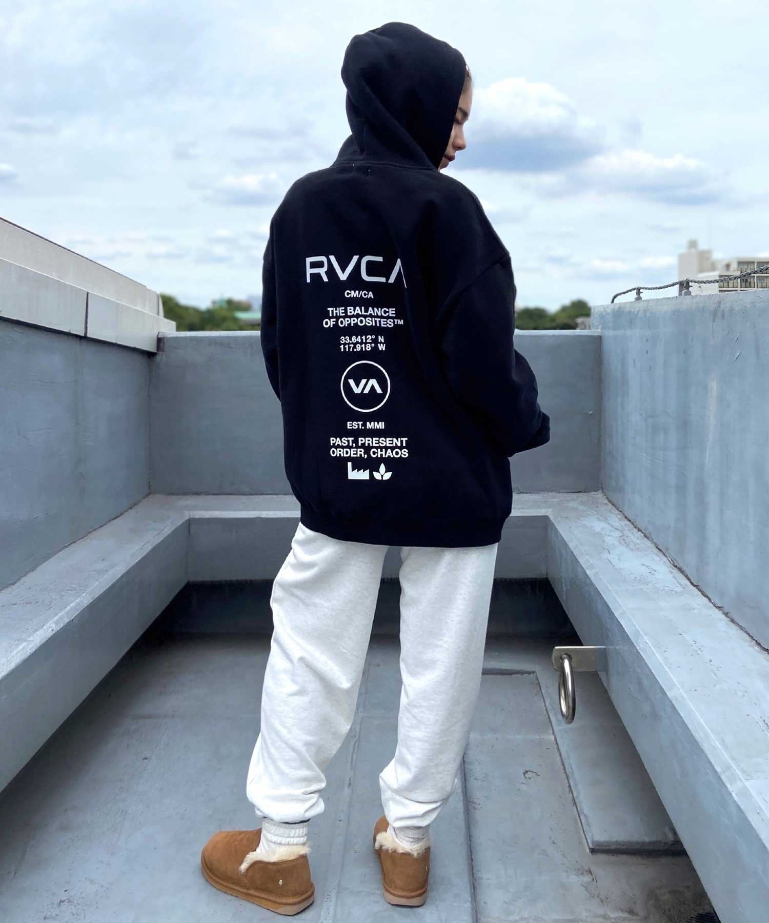 RVCA/ルーカ レディース ジップアップ パーカー オーバーサイズ バックプリント BD044-P03 ムラサキスポーツ限定(WHT-M)