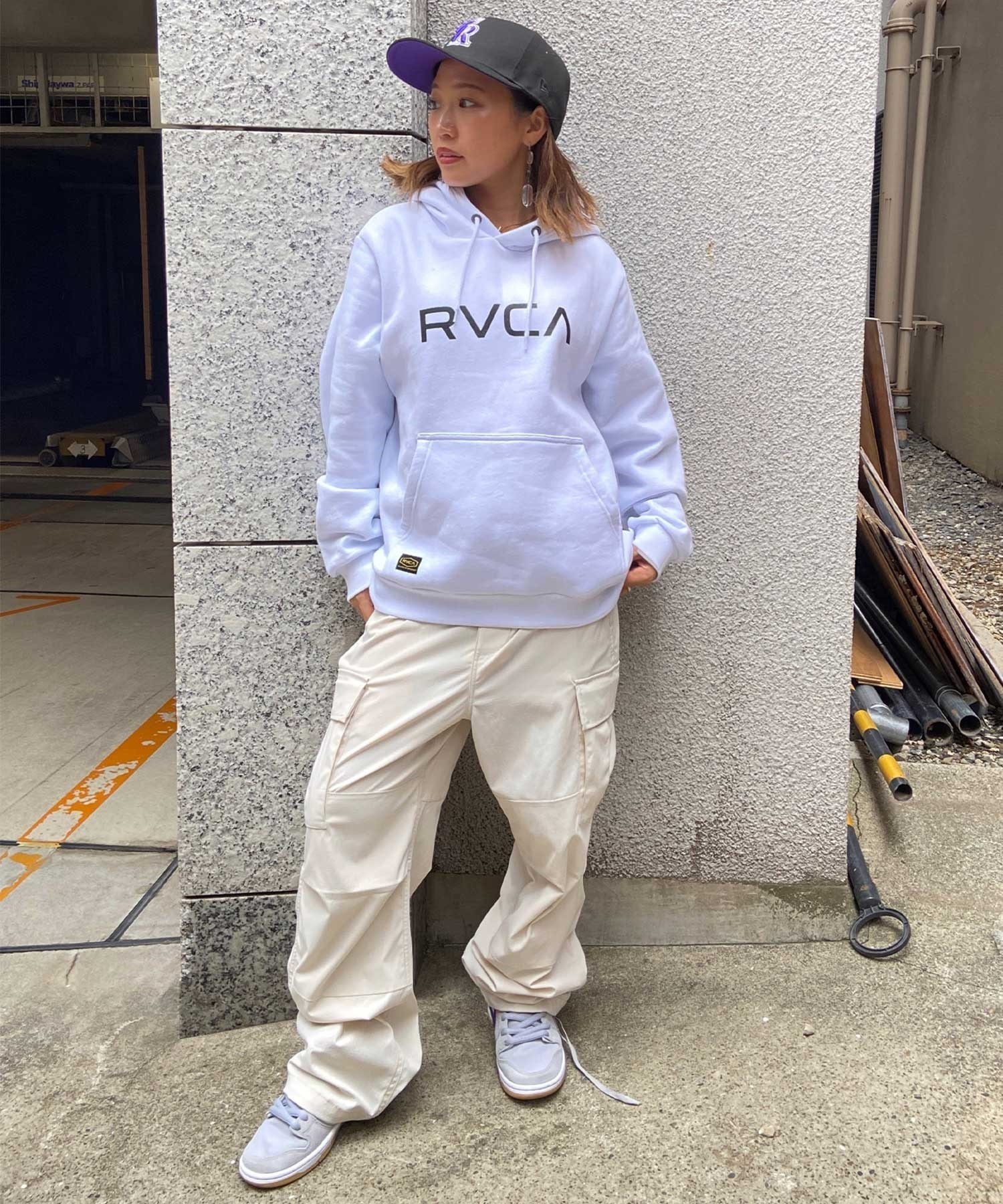 RVCA/ルーカ レディース プルオーバー パーカー ビッグサイズ 裏起毛 BD044-157(WHT-S)