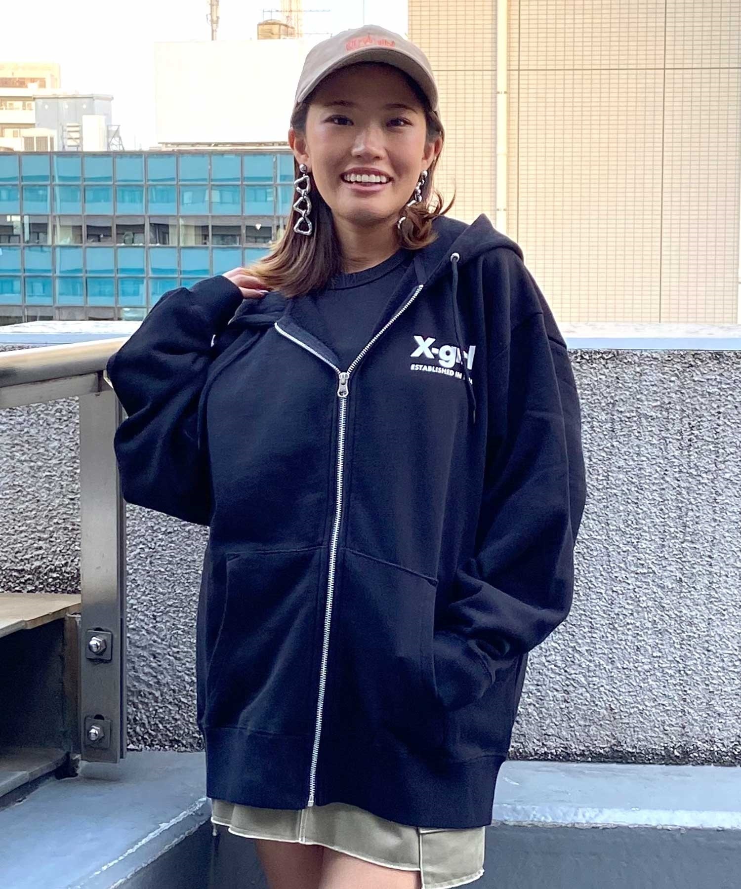 X-GIRL/エックスガール GEOMETRIC TRIPLE LOGO ZIP UP SWEAT HOODIE レディース ジップ アップ パーカー 105233012021(NAVY-M)