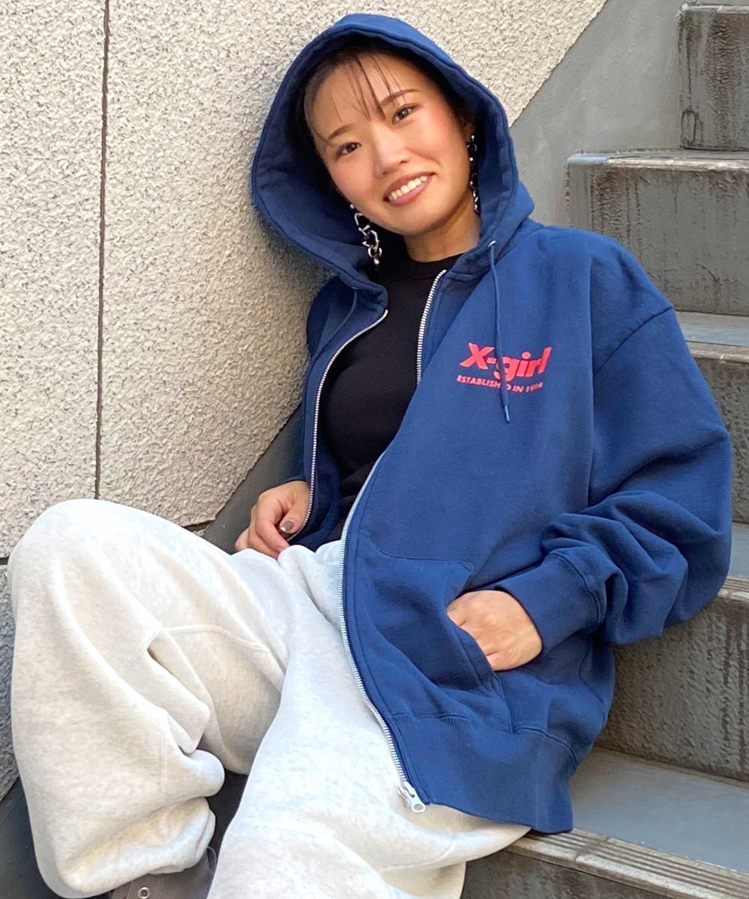 X-GIRL/エックスガール GEOMETRIC TRIPLE LOGO ZIP UP SWEAT HOODIE レディース ジップ アップ パーカー 105233012021(OLIVE-M)