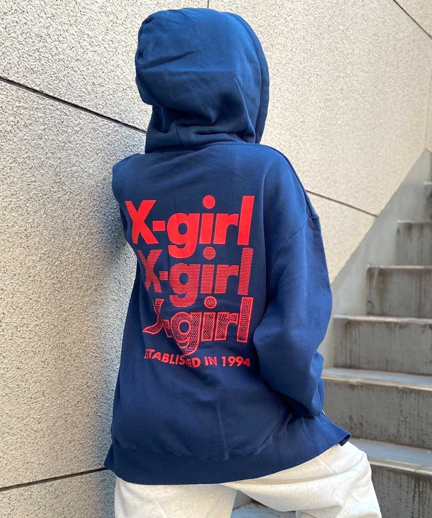 X-GIRL/エックスガール GEOMETRIC TRIPLE LOGO ZIP UP SWEAT HOODIE レディース ジップ アップ パーカー 105233012021(OLIVE-M)