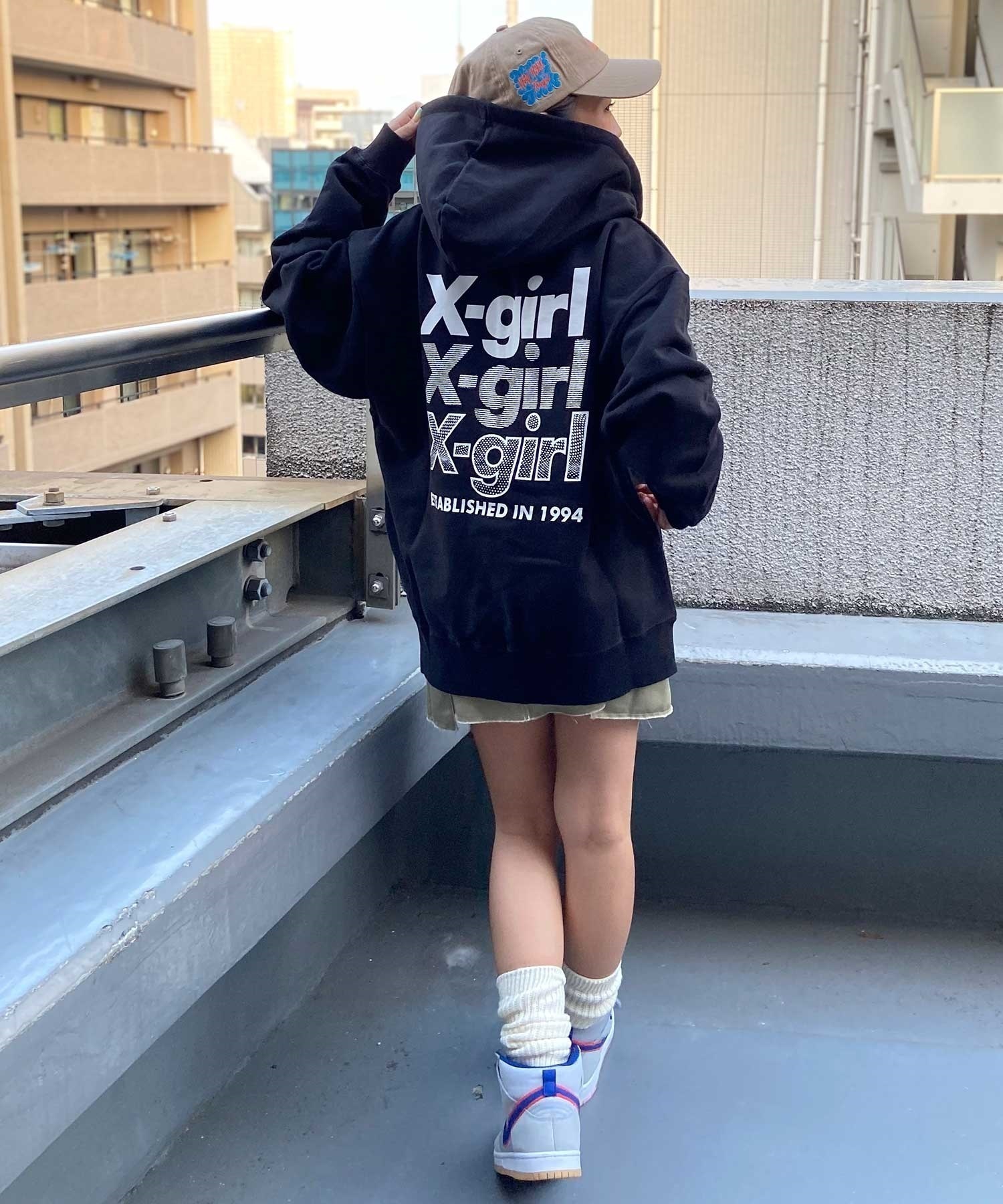 X-GIRL/エックスガール GEOMETRIC TRIPLE LOGO ZIP UP SWEAT HOODIE レディース ジップ アップ パーカー 105233012021(NAVY-M)